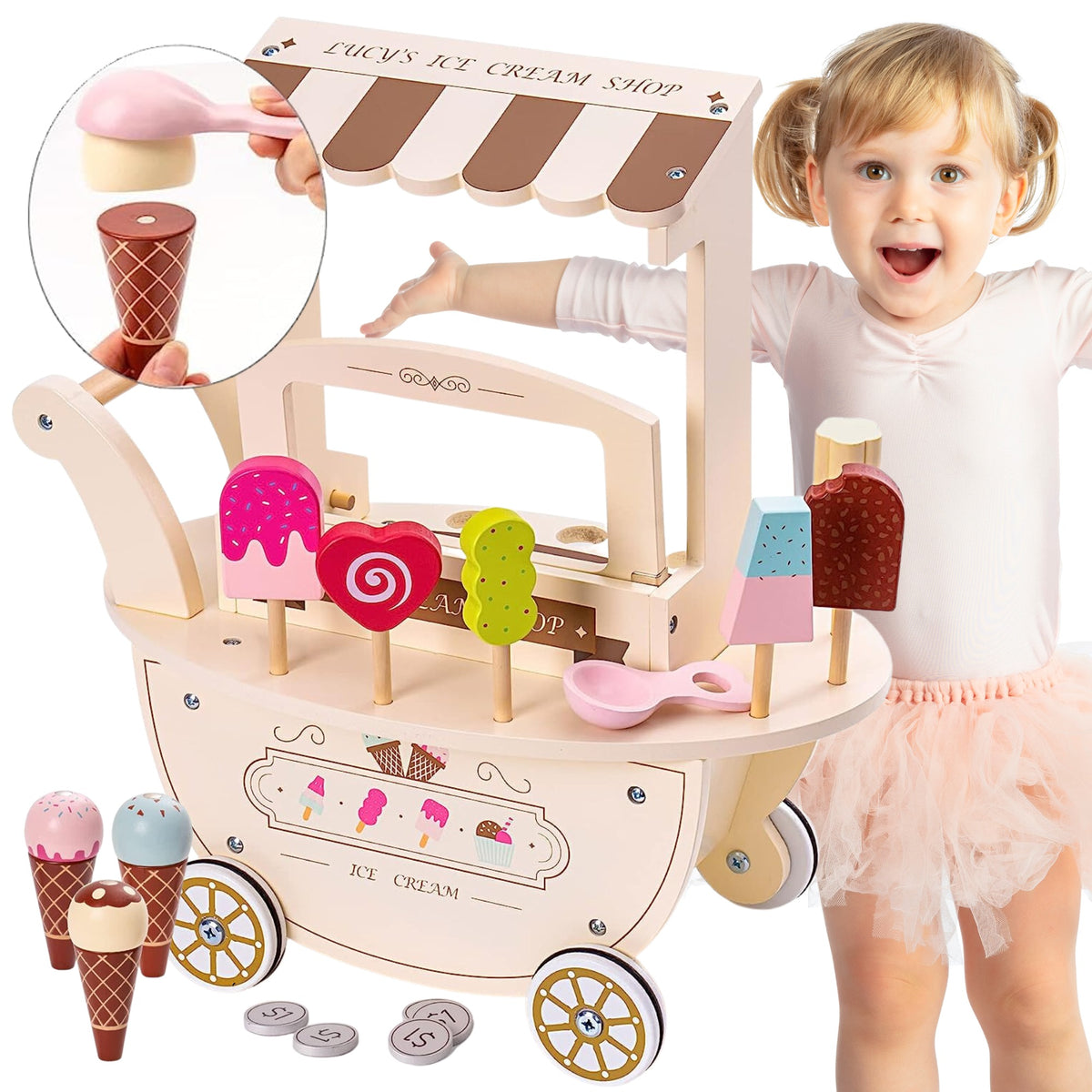 Mamabrum WOODEN EDUCATIONAL ICE CREAM MAKER ICE CREAM SET FOR KIDS 3+ Brand Mamabrum