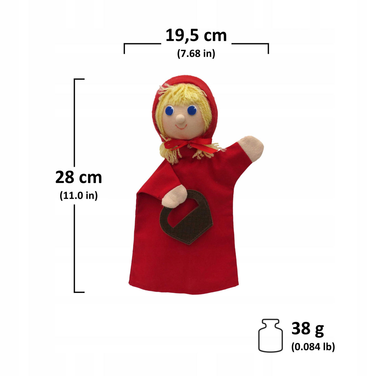 Maňásek na ruku Karkulka 28 cm, červený, 22856B Brand Mu Brno