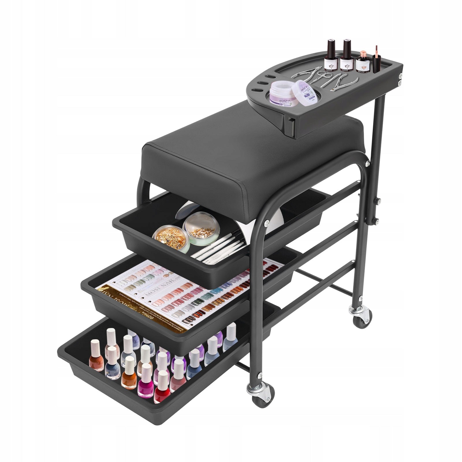 Manicure Pedicure Chair, Rolling Spa Massage Stool with 3-Tier Drawers