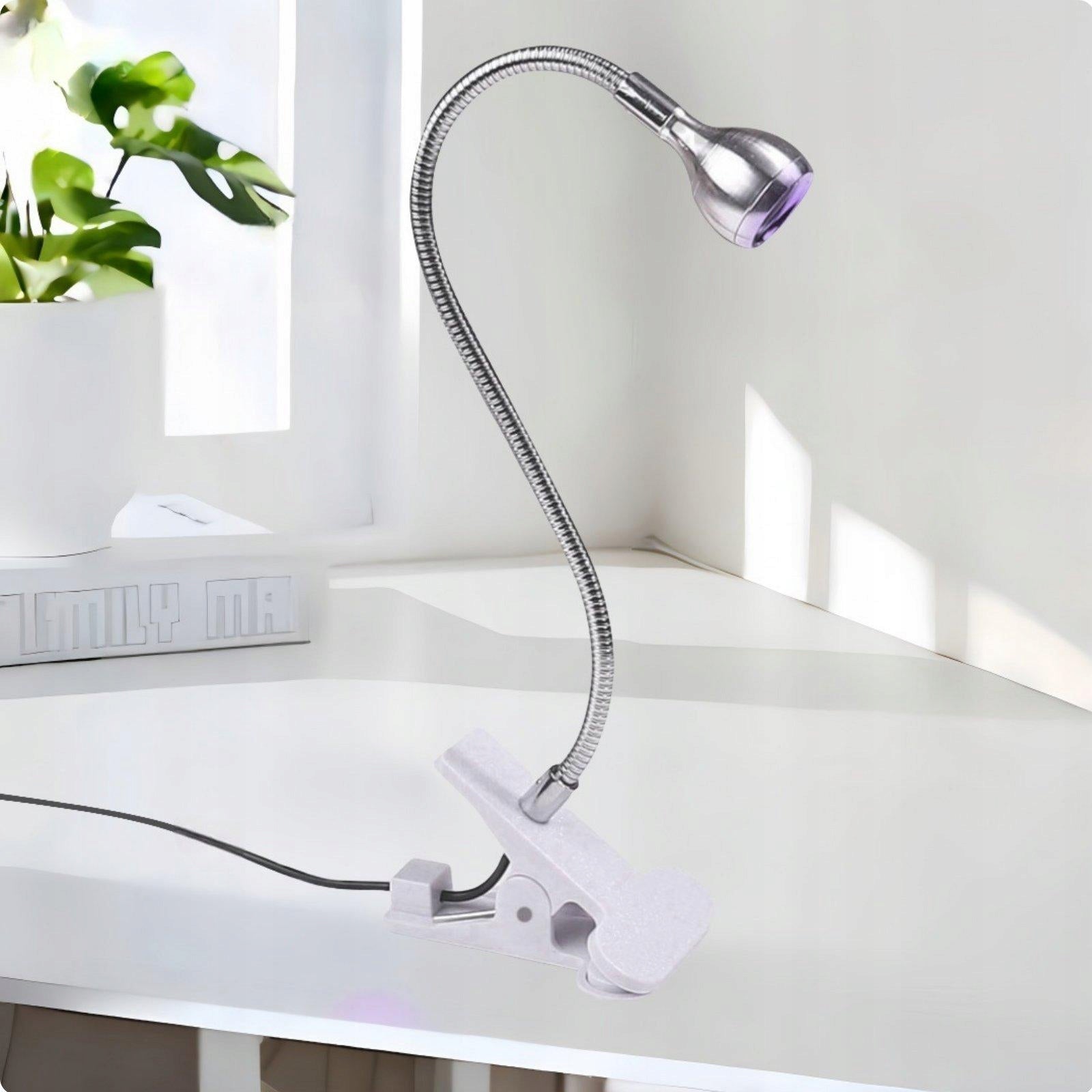 Manicure Table Lamp with Adjustable Neck USB Silver Black Wire Boxed