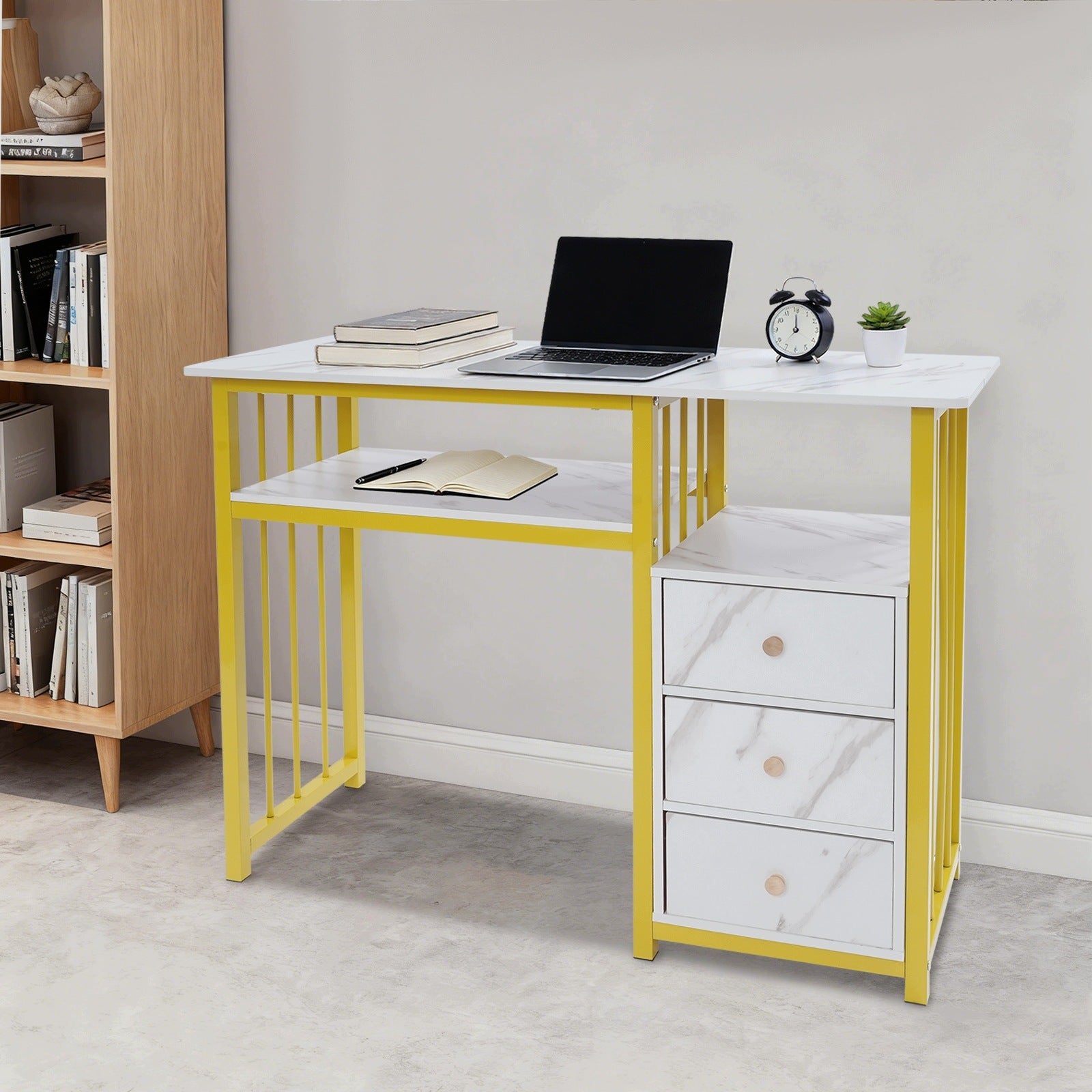 Manicure Table Marbling Texture Manicure Desk with 3 Drawers 100*40*76cm Brand no brand
