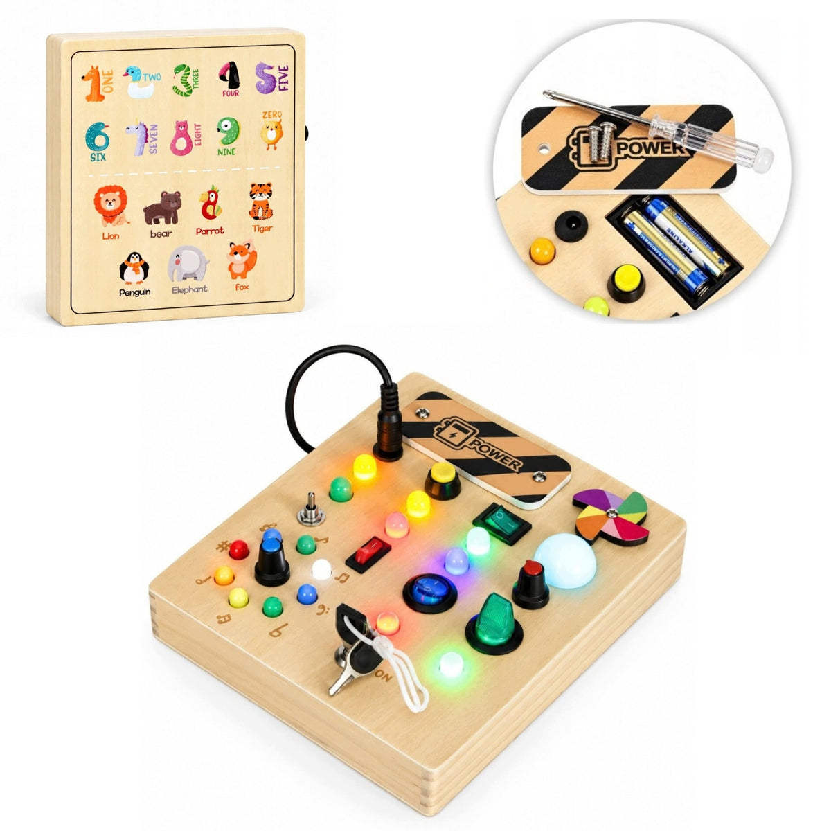 Manipulation Board Wooden Interactive Sensory LED Switches