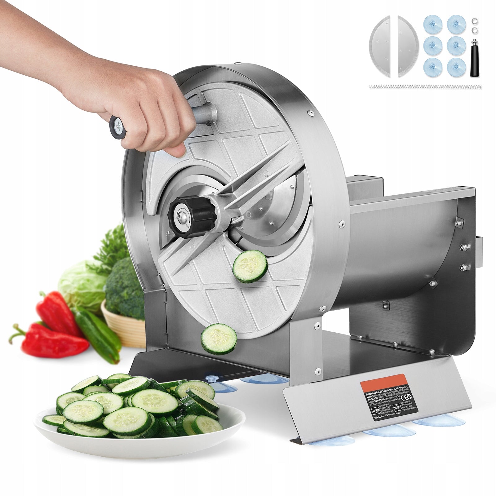 Manual Vegetable and Fruit Slicer 390x285x345MM Adjustable Thickness Dominant color silver