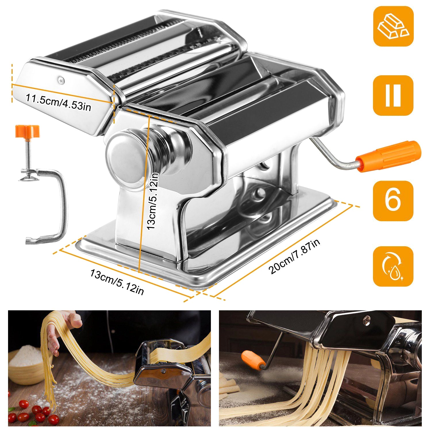Manual pasta and dough machine stainless steel rolling adjustment Manufacturer code S2342