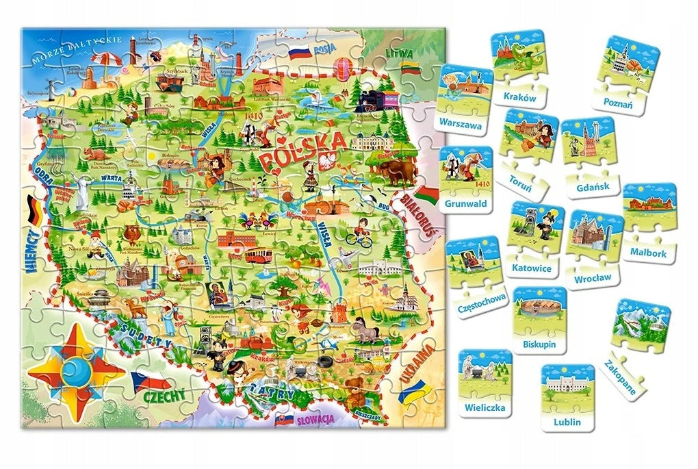 Map Polish Puzzle 100 + Quiz 28 el. Castorland