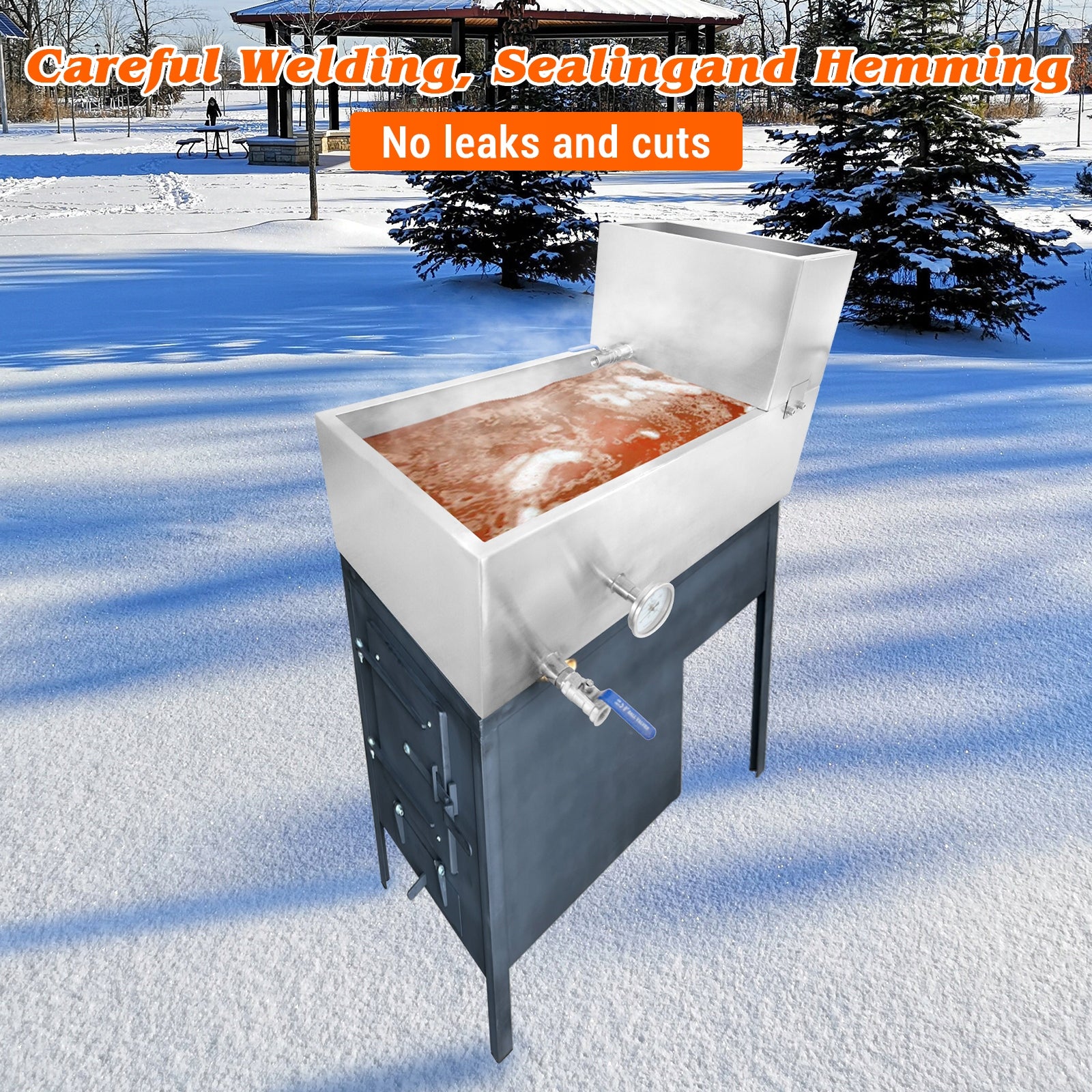 Maple Syrup Evaporator Pan, 2 Valves & Thermometer, 79.5L, 76*41*48CM Dominant color silver