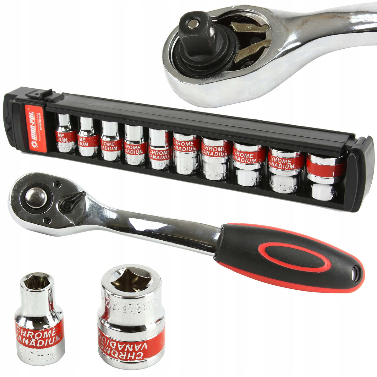 Mar-Pol Socket Wrench Set 1/2'' 8-24mm 12-piece with Ratchet