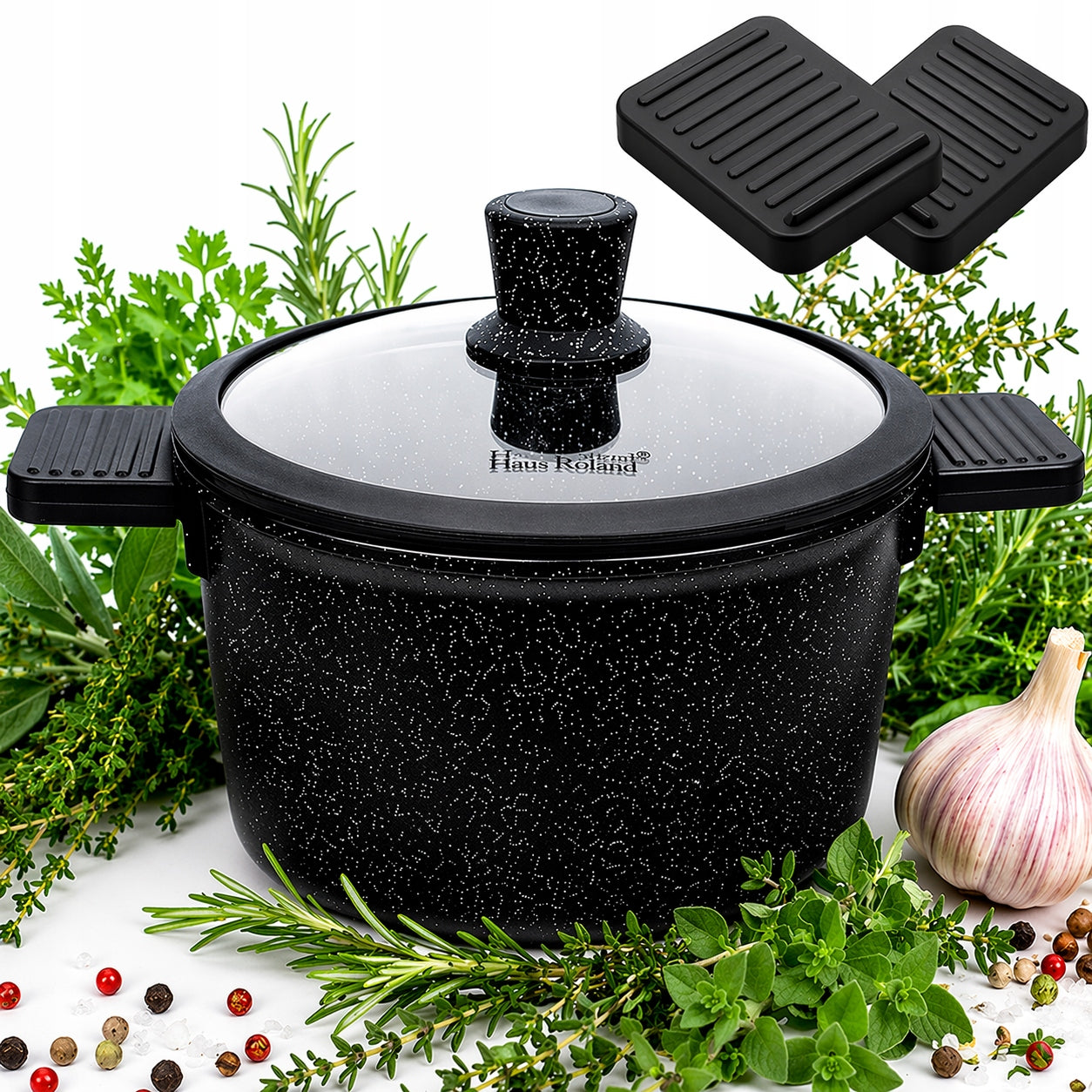 Marbled pot with lid traditional 24CM GAS INDUCTION POTS Packaging status original