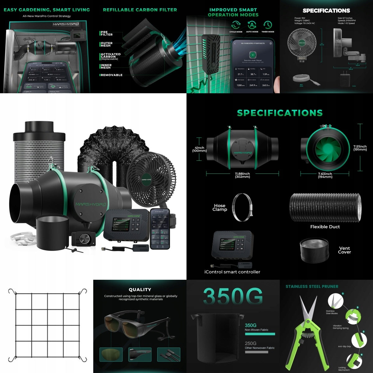 Mars Hydro 80x80x160cm Smart Growbox Grow Kit|FC 1500|6” Clip Fan|APP/Wifi Width 0.8 m