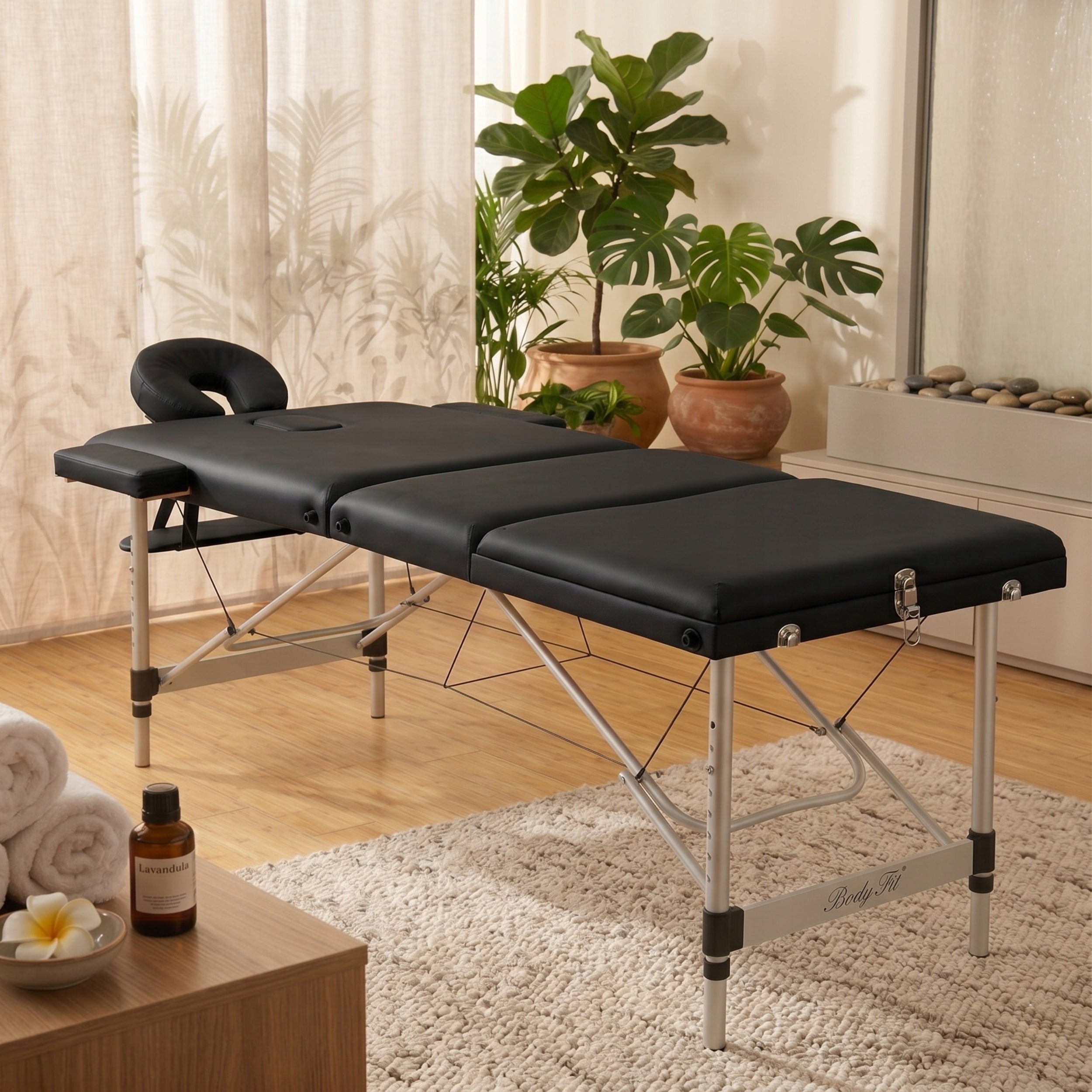 Massage Bed Folding Aluminum Cosmetic 3 Segment +Bag BODYFIT Color black