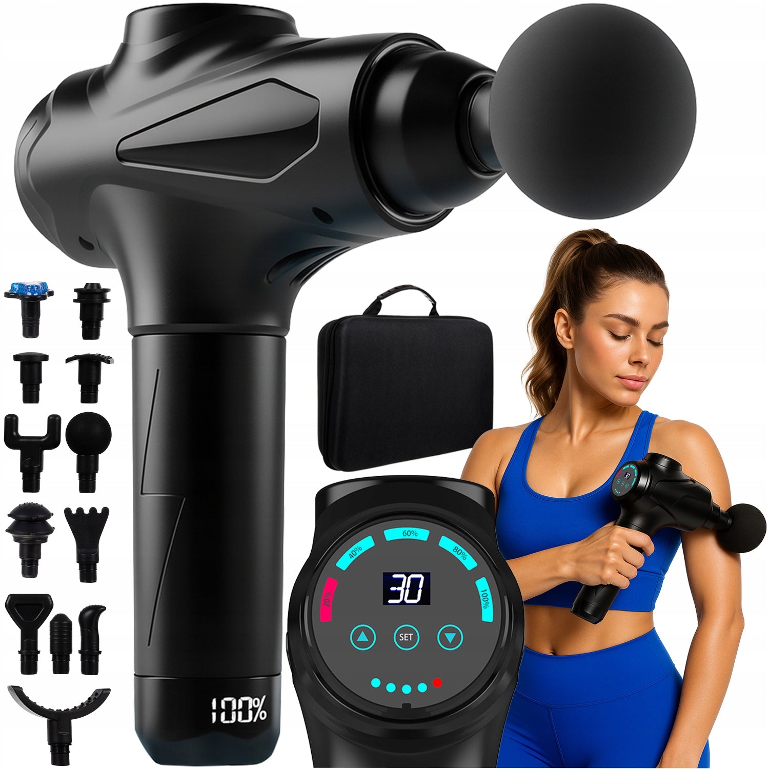 Massage Gun Back Body Massager Foot Massage Gun + Tips Pouch