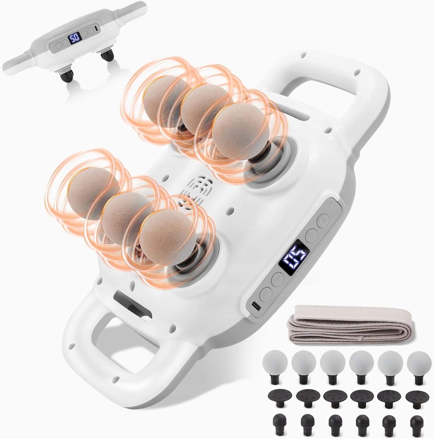 Massage Gun With 6 Heads Two-Handed Clamp Strap
