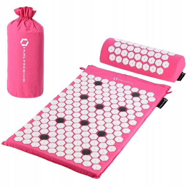 Massage mat with spikes for acupressure + pillow Set sets pink HMS