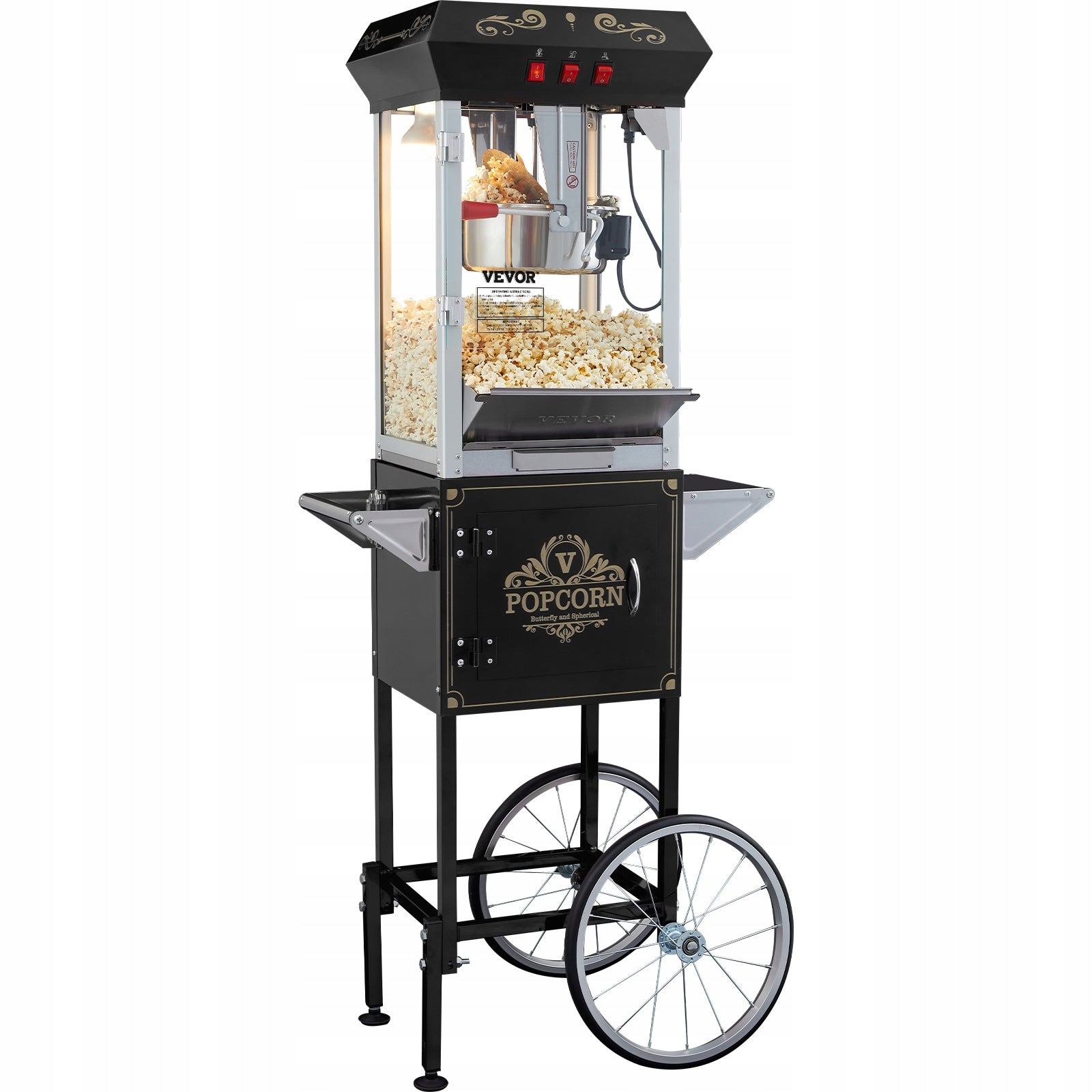Maszyna Do Popcornu Czarny 850W 8Oz 48 Filiżanek Z Wózkiem I Światła LED Dominant color black