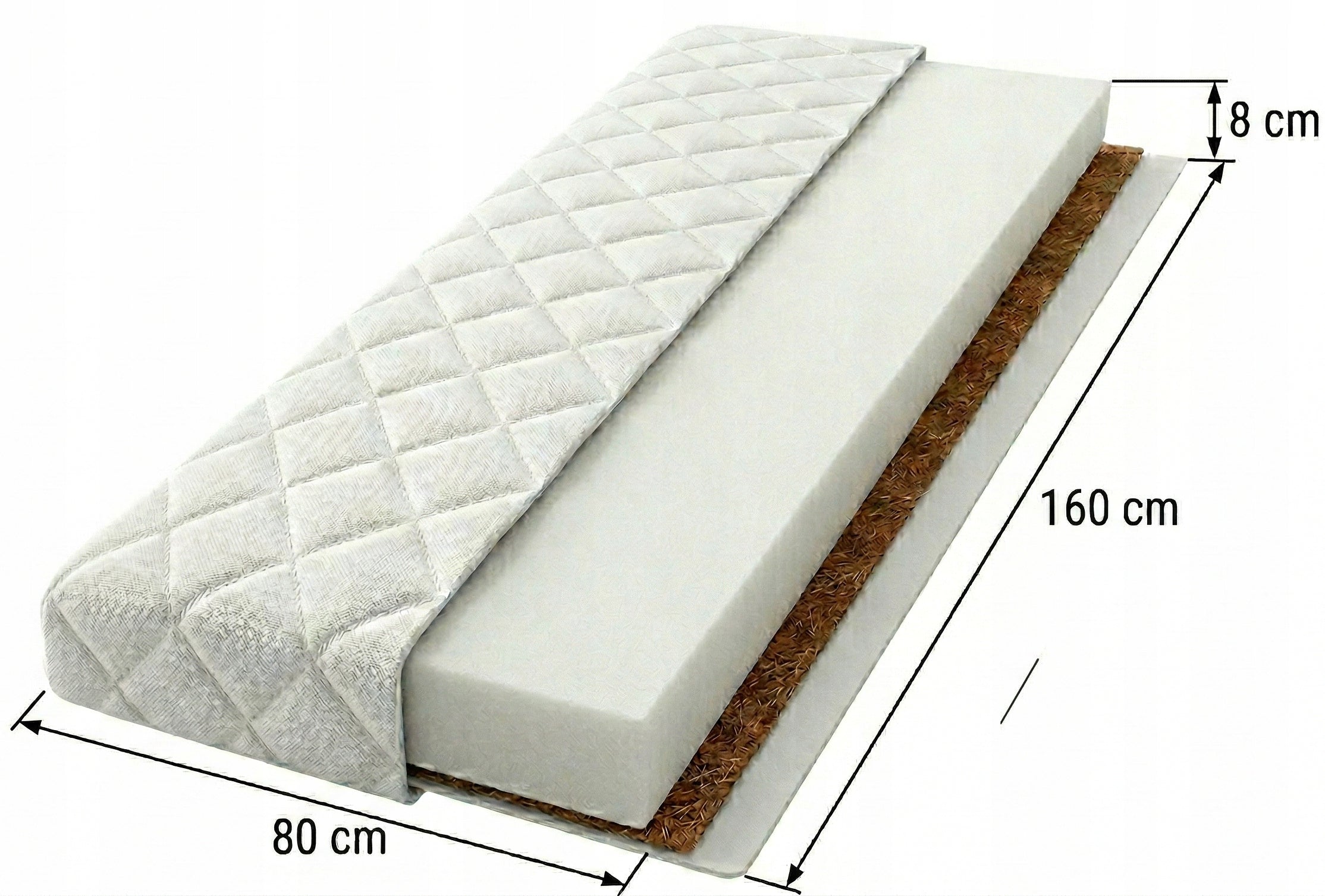 Mattress 160x80 Foam Coconut Children's H2 H3 Oeko Tex Medical device no