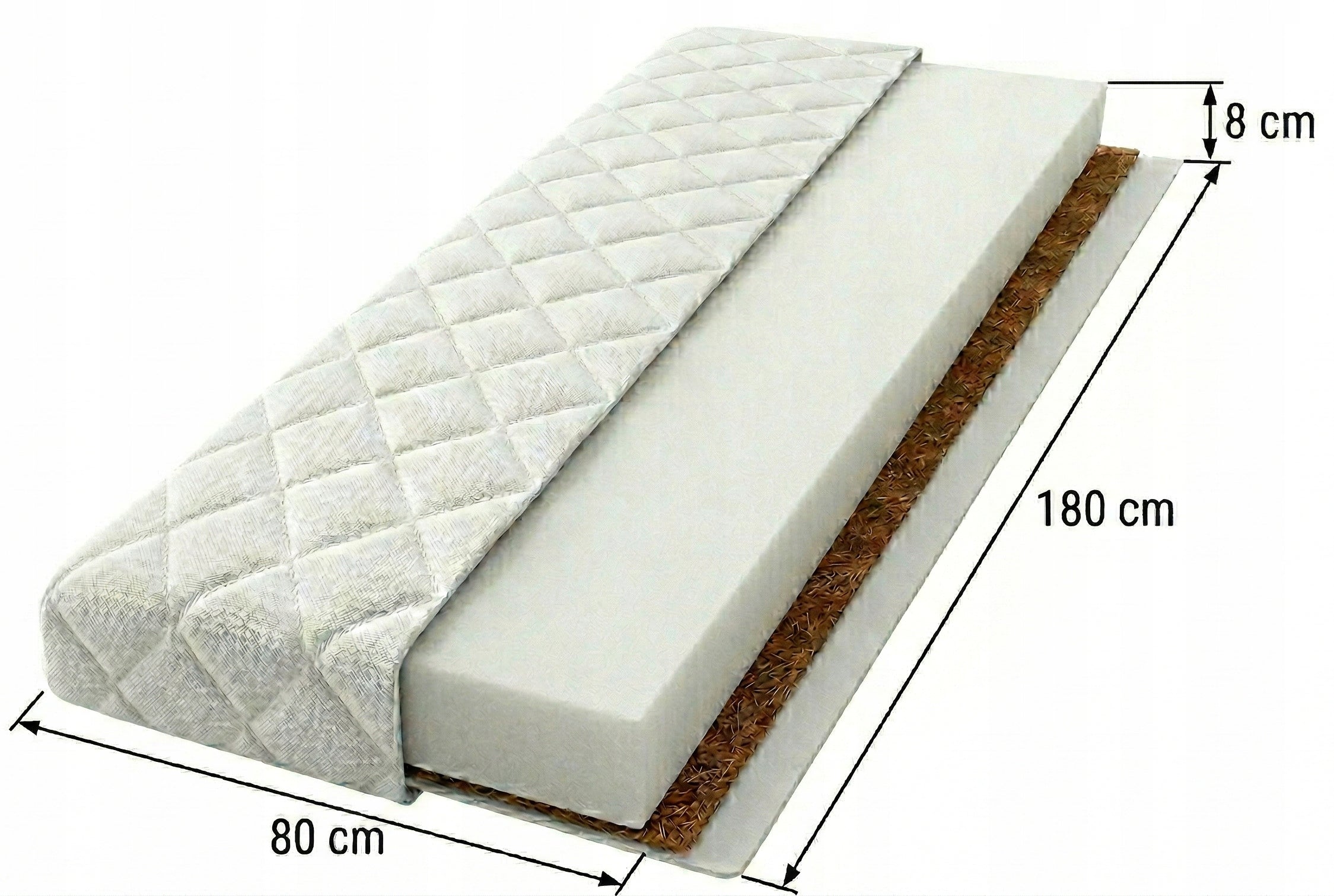 Mattress 180x80 Coconut Foam OEKO-TEX Removable Cover Medical device no