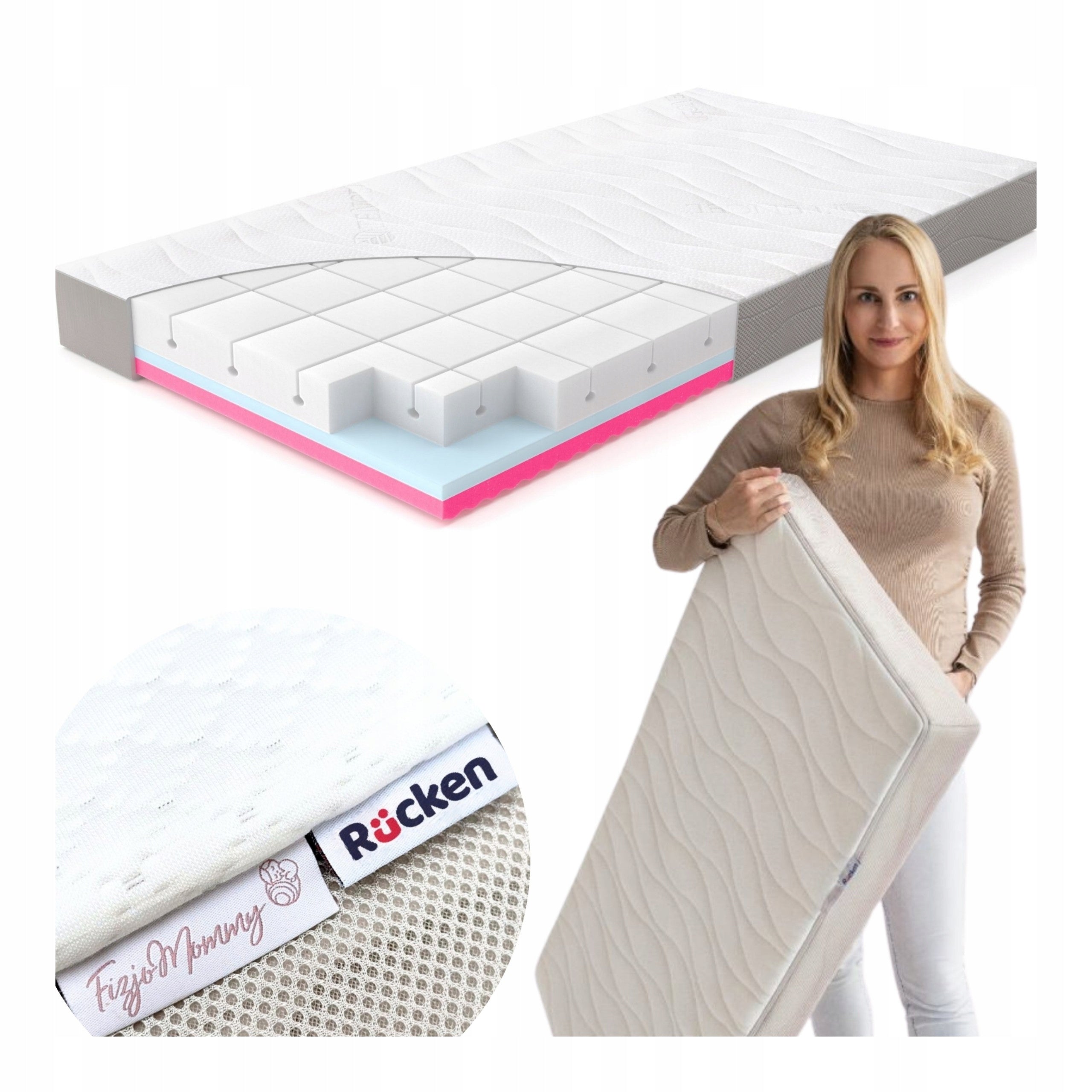 Mattress 180x80 for the FIZJOMOMMY Premium Crib for Children, Double-Sided, H2 / H3