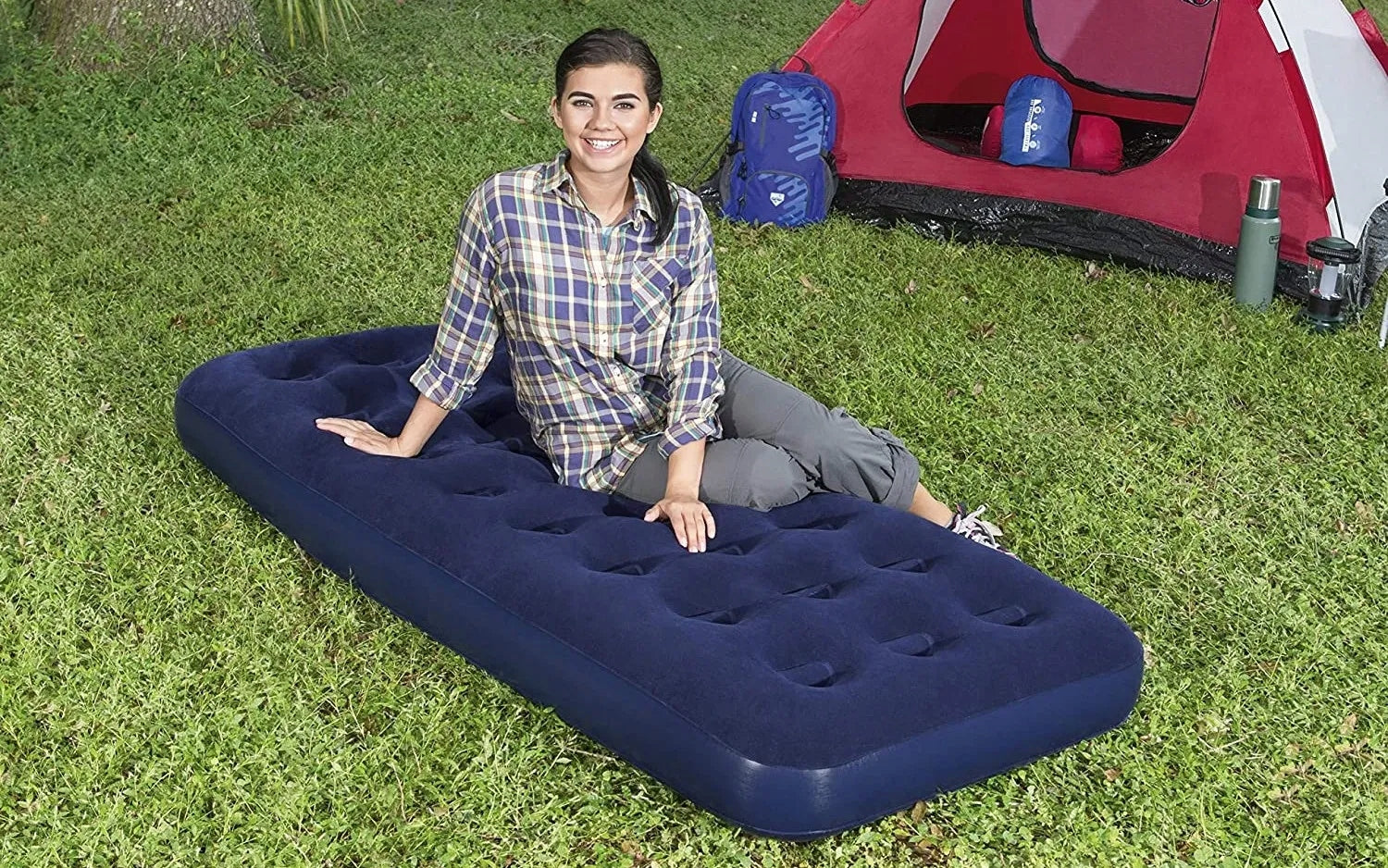 Mattress Inflatable Single Velour Tourist 185x79x22 cm 227 kg Packaging status original