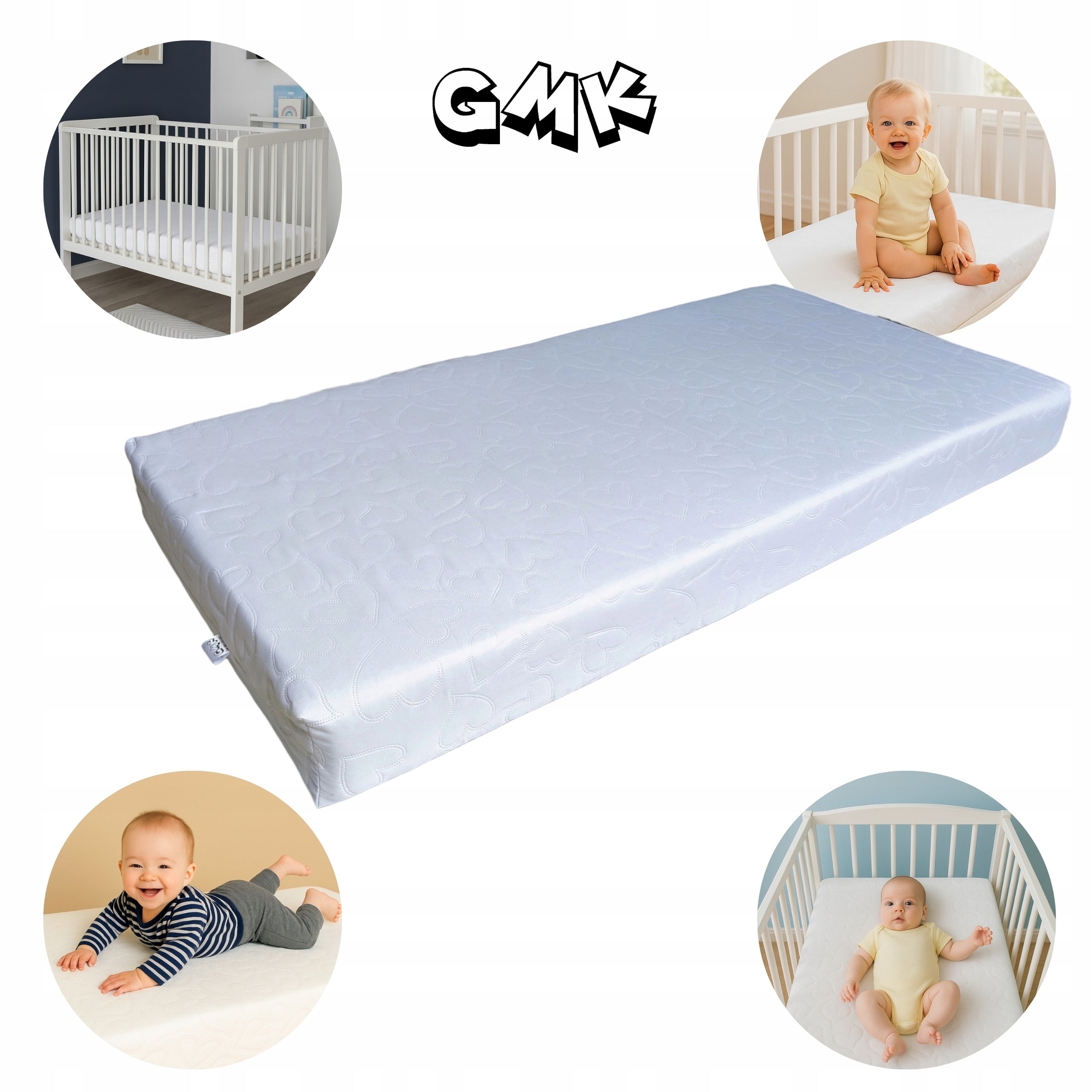 Mattress for cot 60x120x12 quilted hearts Hypoallergenic