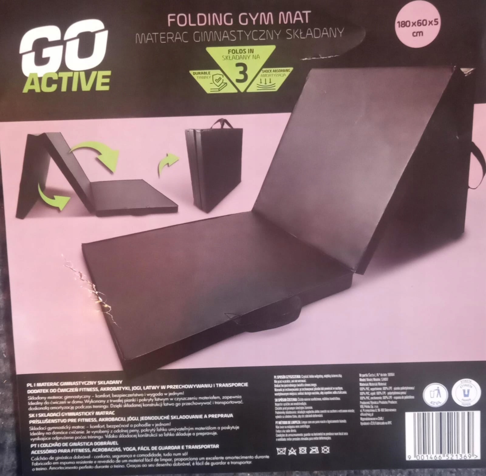 Mattress for exercise, folding, 180*60, go active, black