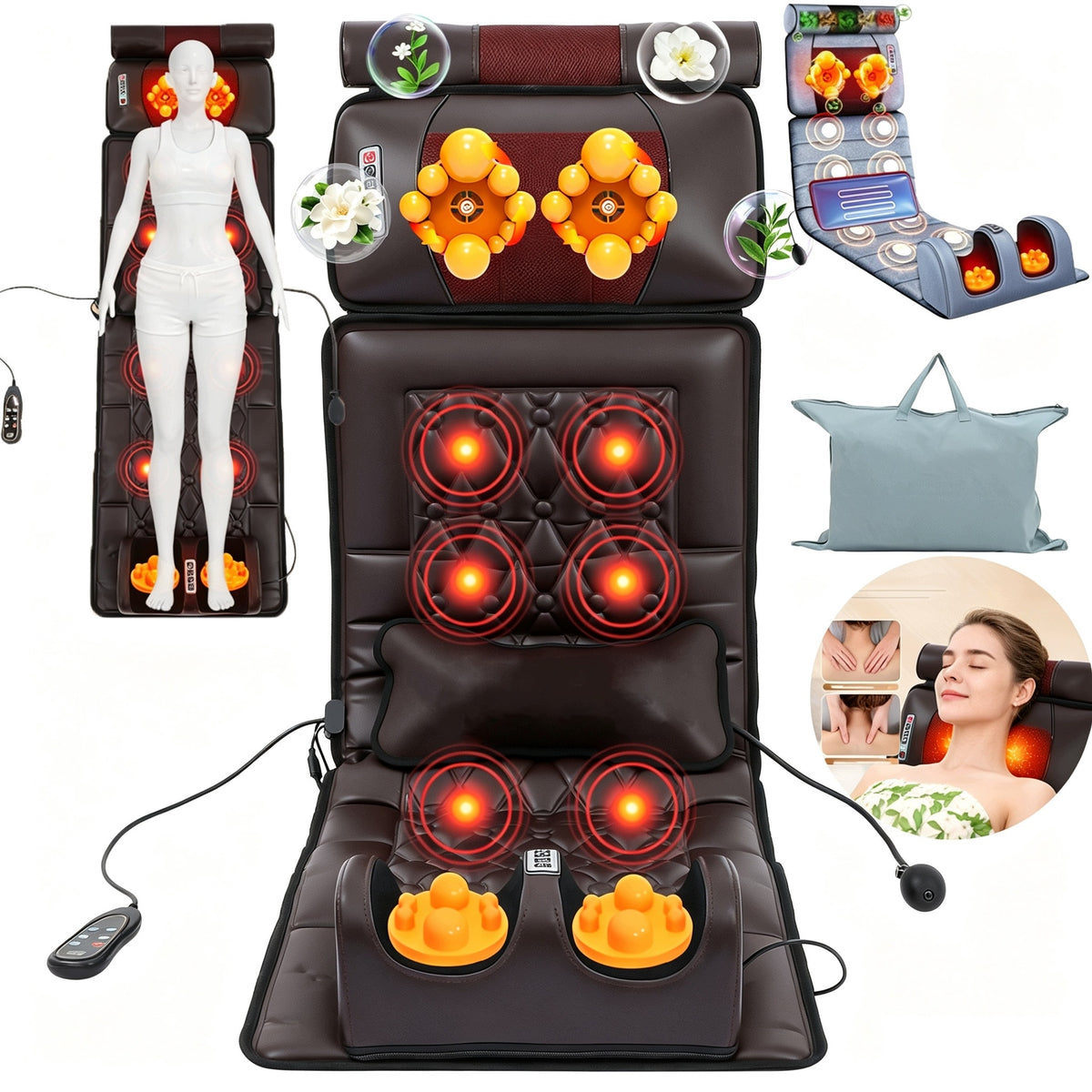 Mattress for spine and calf massage, with heating, length 126 cm