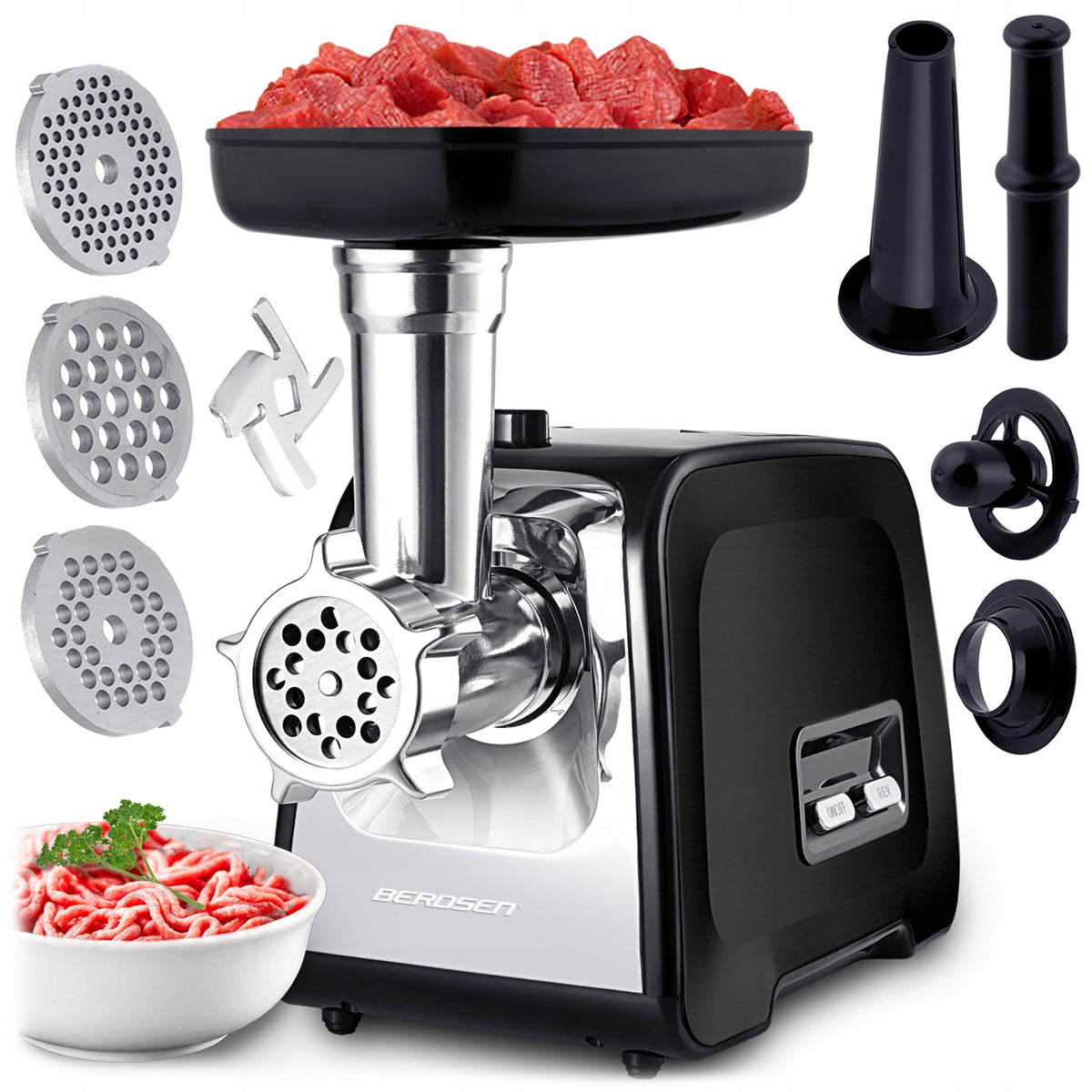 Meat Grinding Machine 1200W for Sausage Balls KEBBE 3 Strainers + ATTACHMENTS
