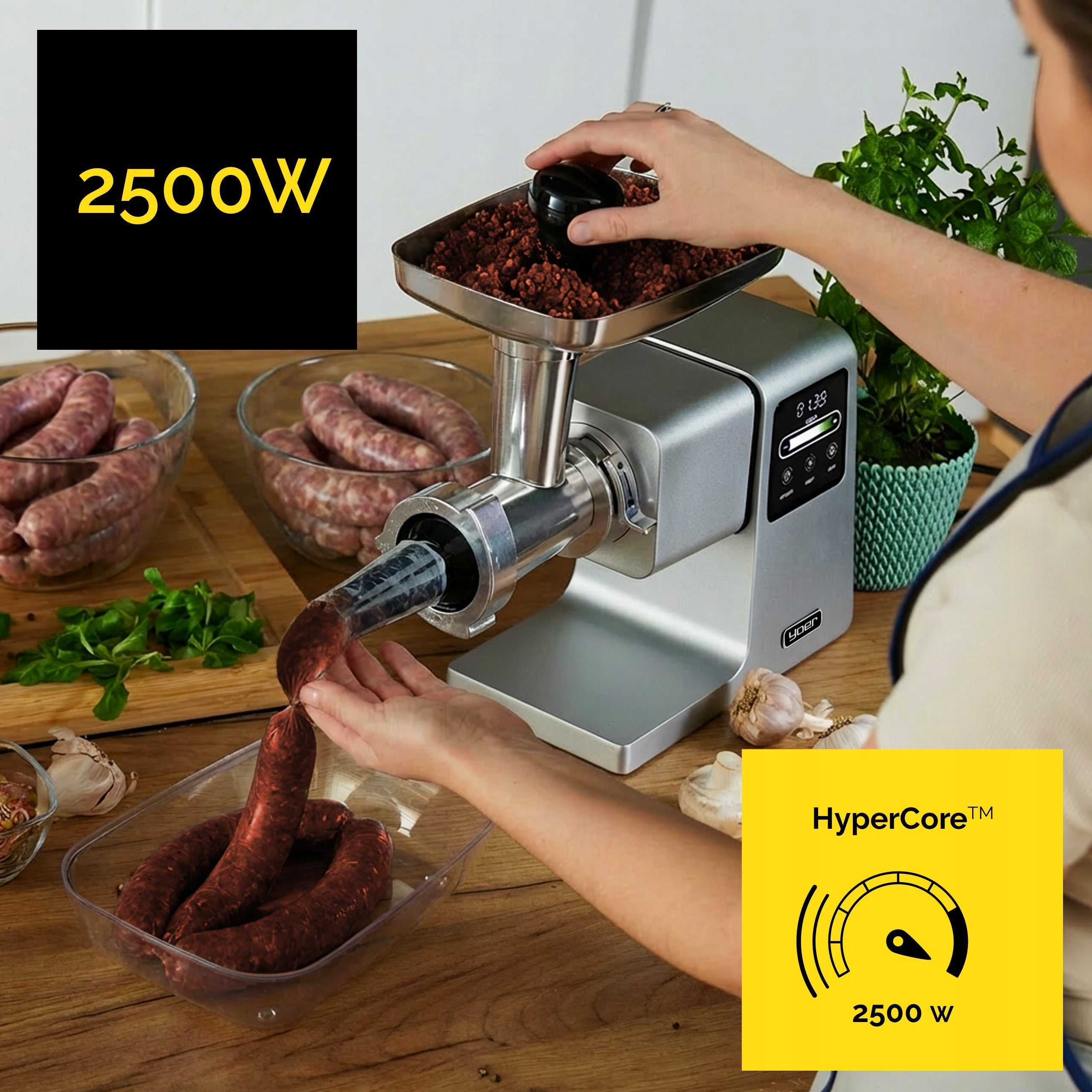 Meat grinder 7in1 Metal 4kg/min Yoer 2500W +Slicer+37 ELEMENTS Dominant color silver/gray