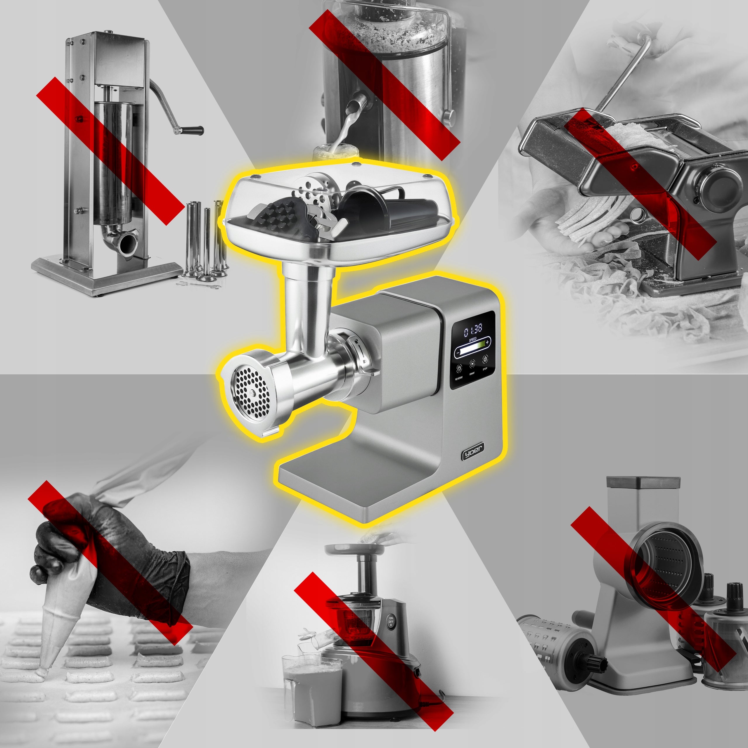 Meat grinder 7in1 Metal 4kg/min Yoer 2500W +Slicer+37 ELEMENTS EAN (GTIN) 5900779771321