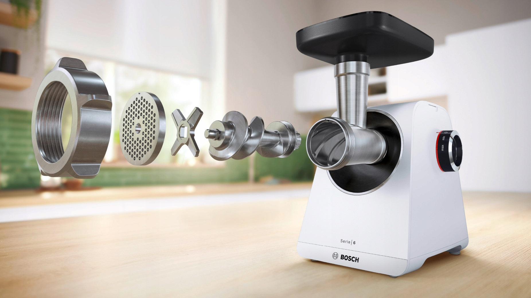 Meat grinder Bosch Series 6 MFWS607W 2100W Reverse Gear Chamber 8 Grinding efficiency 3.5 kg/min