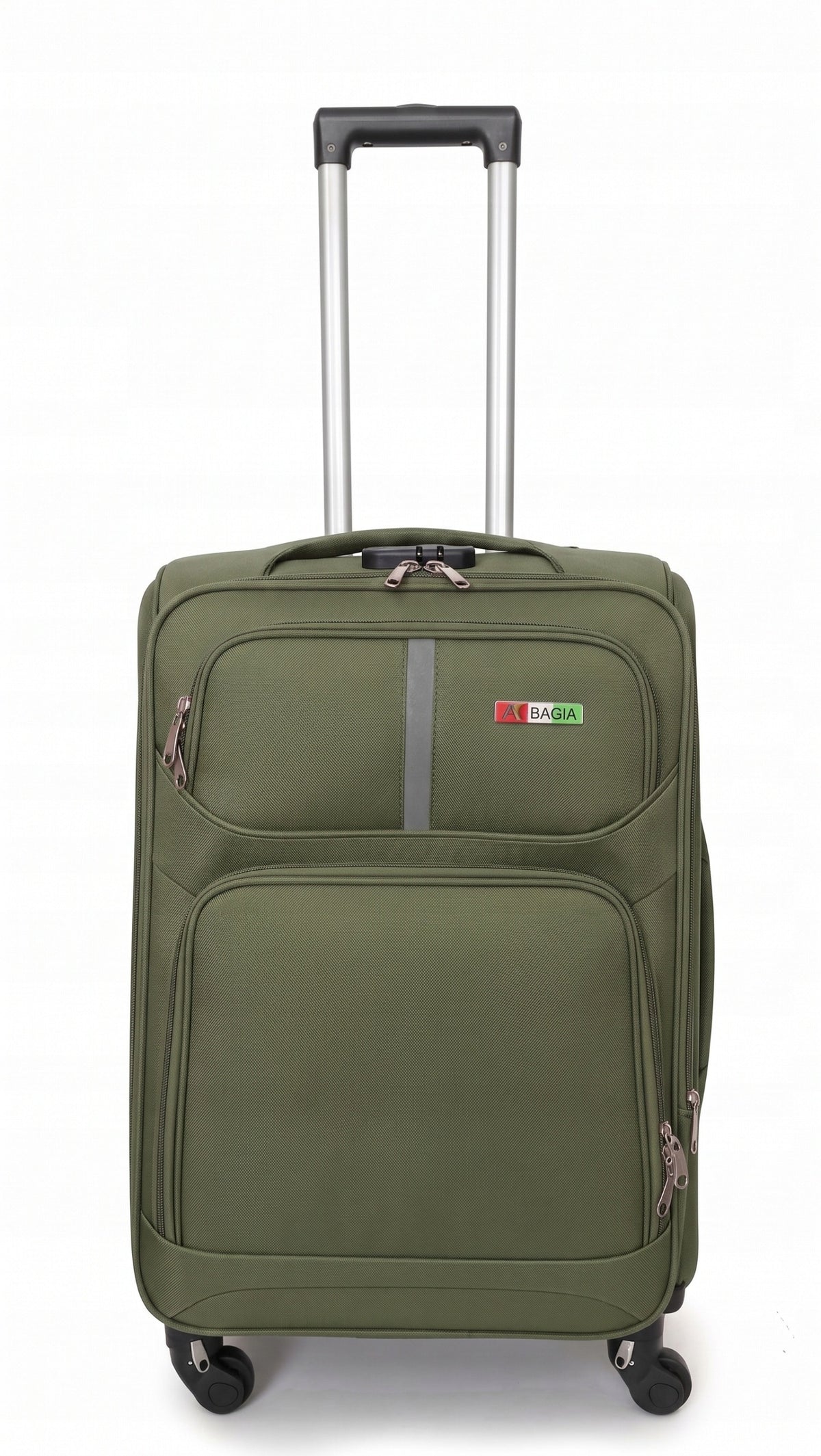 Medium suitcase Bagia soft fabric MAT-3 M 60 l green 4 wheels with zipper