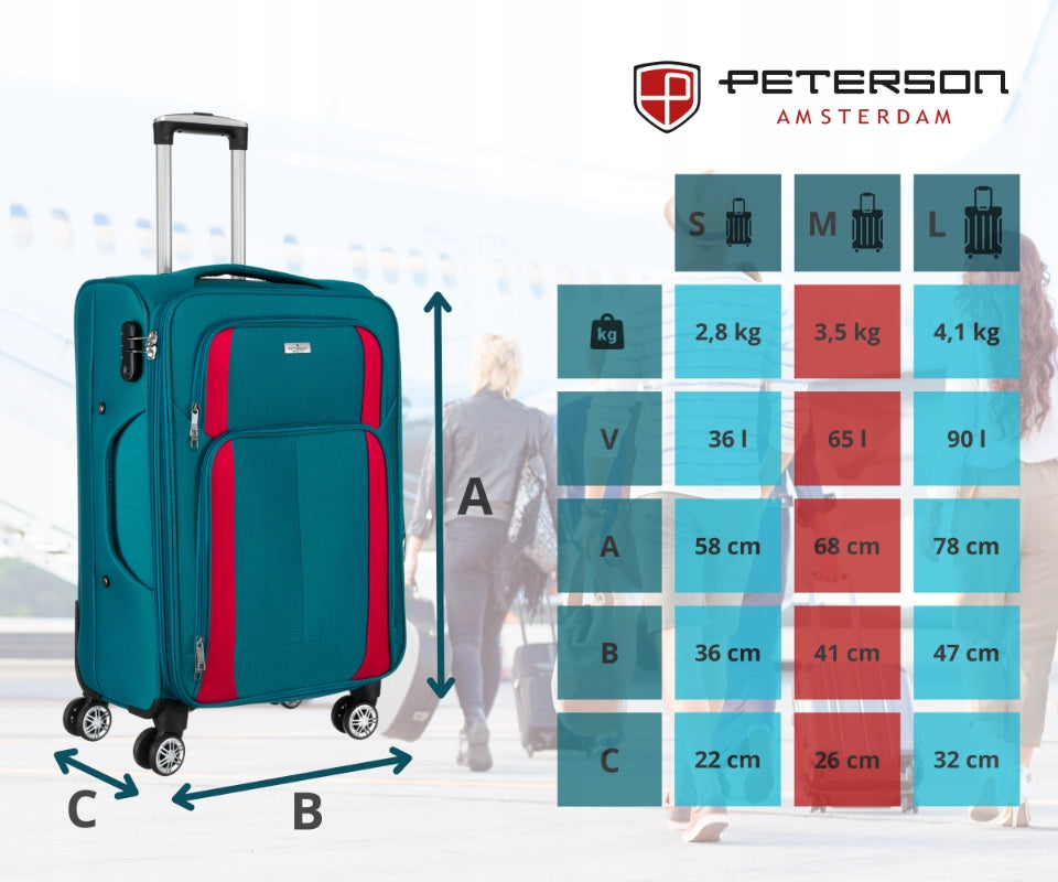 Medium suitcase M soft on wheels material travel luggage Peterson Packaging status original