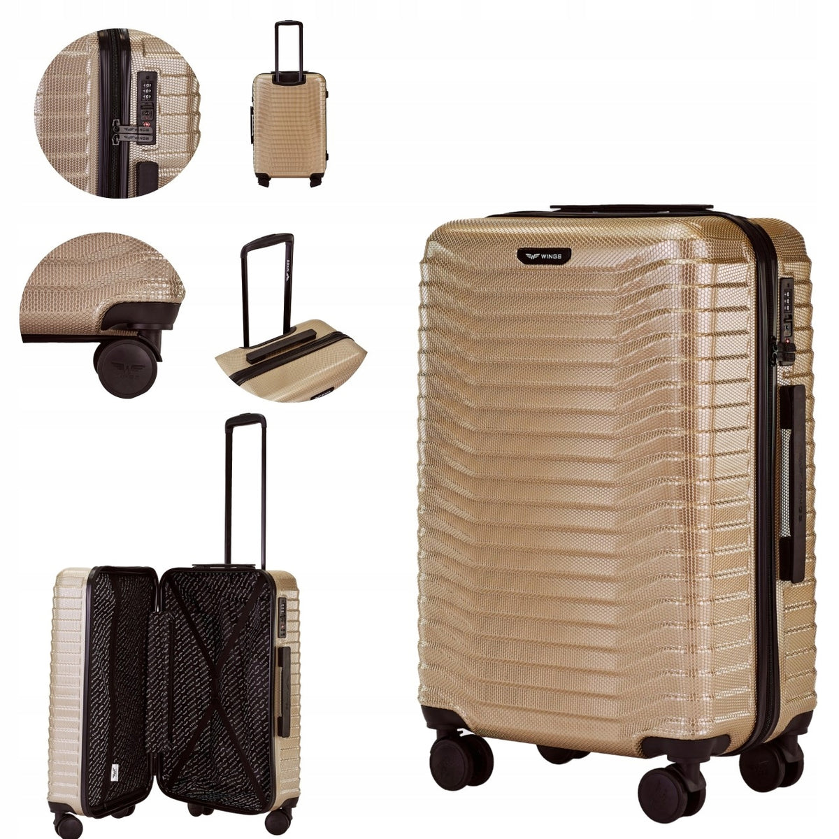 Medium suitcase WINGS 24 inches lightweight polycarbon roomy luggage 63L travel