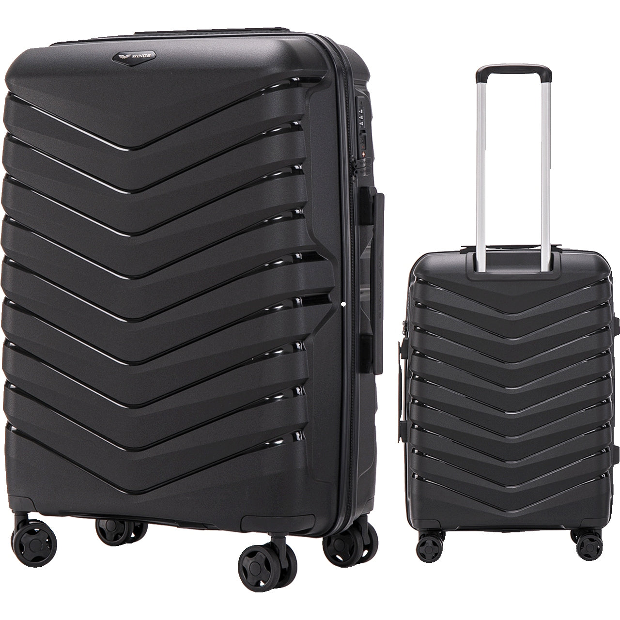 Medium suitcase WINGS PHOENIX 63L hard black TSA 4 wheels TSA black 24"