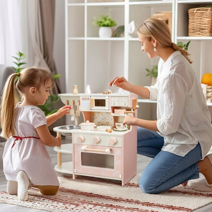 Medoga Wooden Kitchen for Kids Pink with Coffee Maker Accessories Series MSN24008
