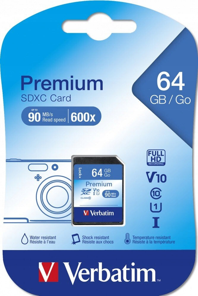 Memory card VERBATIM Premium SDXC 64GB Card capacity 64 GB