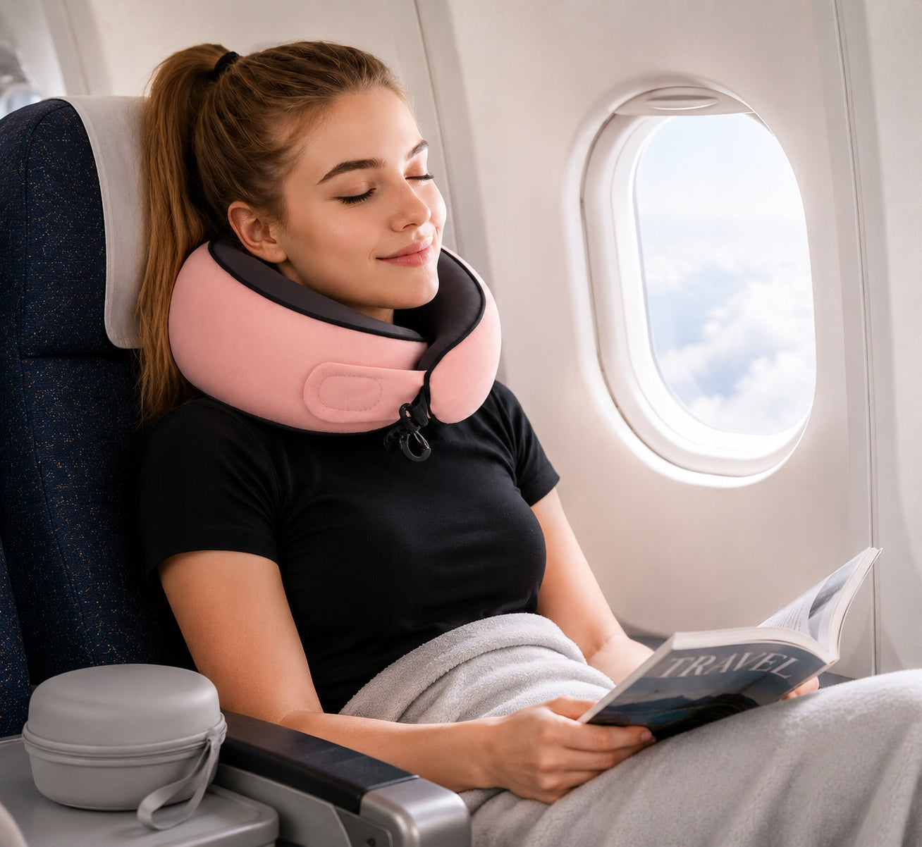 Memory foam travel pillow with 360° neck support for air travel Manufacturer code LY01003
