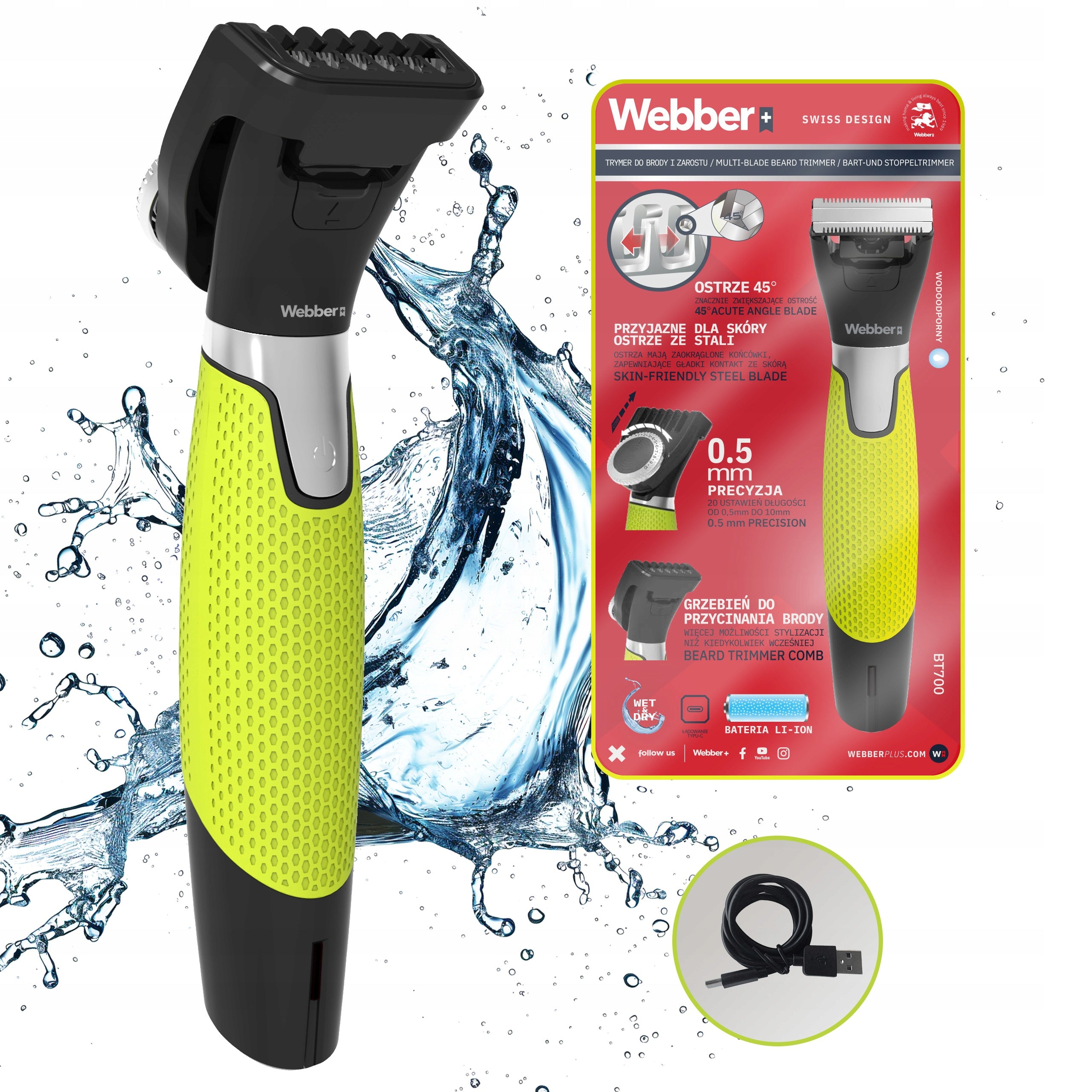 Men's Beard Trimmer Webber BT700 MULTIBLADE Precision For Beard 0,5mm