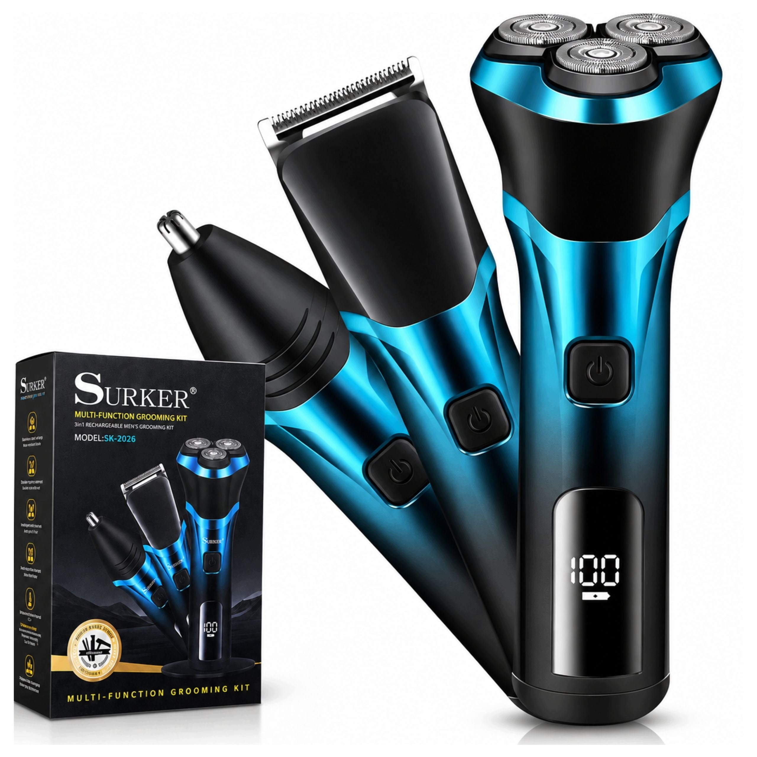 Men's Shaver 3in1 Electric Beard Trimmer Nose Ear Facial Ear LED