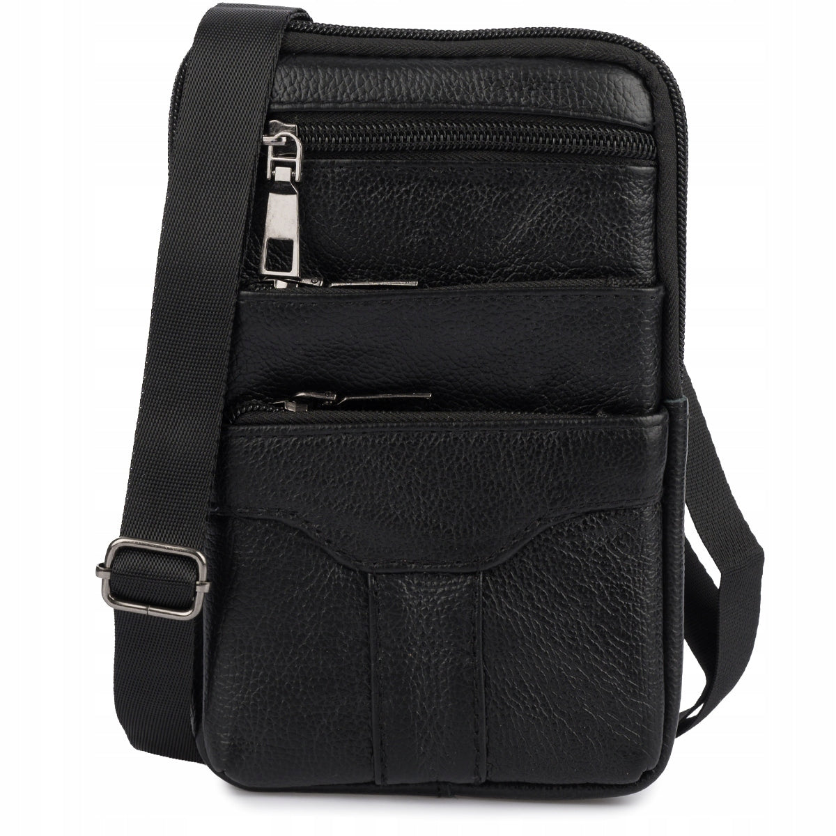 Men's Shoulder Belt Sachet Phone Wallet Leather Spacious Black