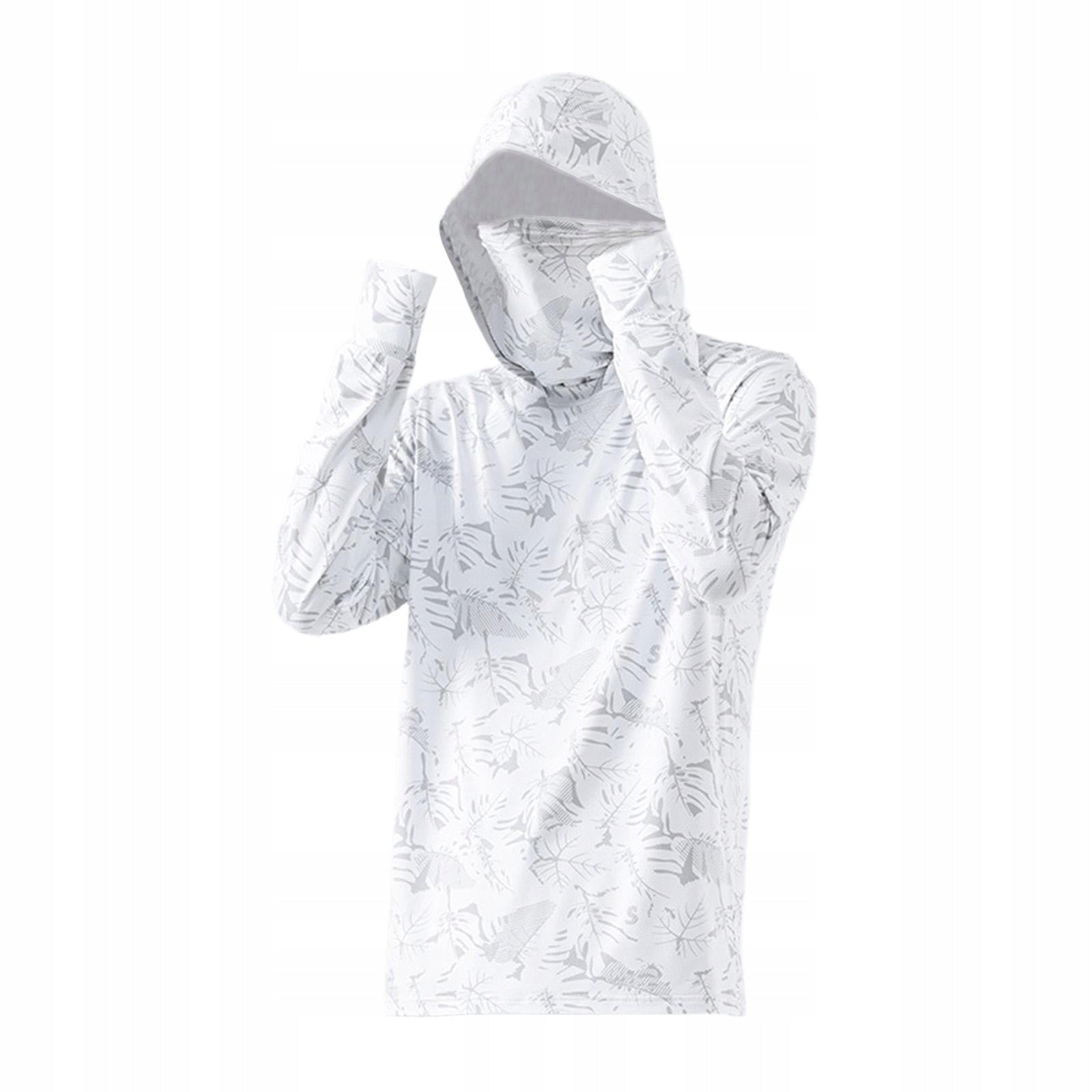 Men s Sun Protection Hoodie Shirt Cooling Shirt with Mask with M White Color white
