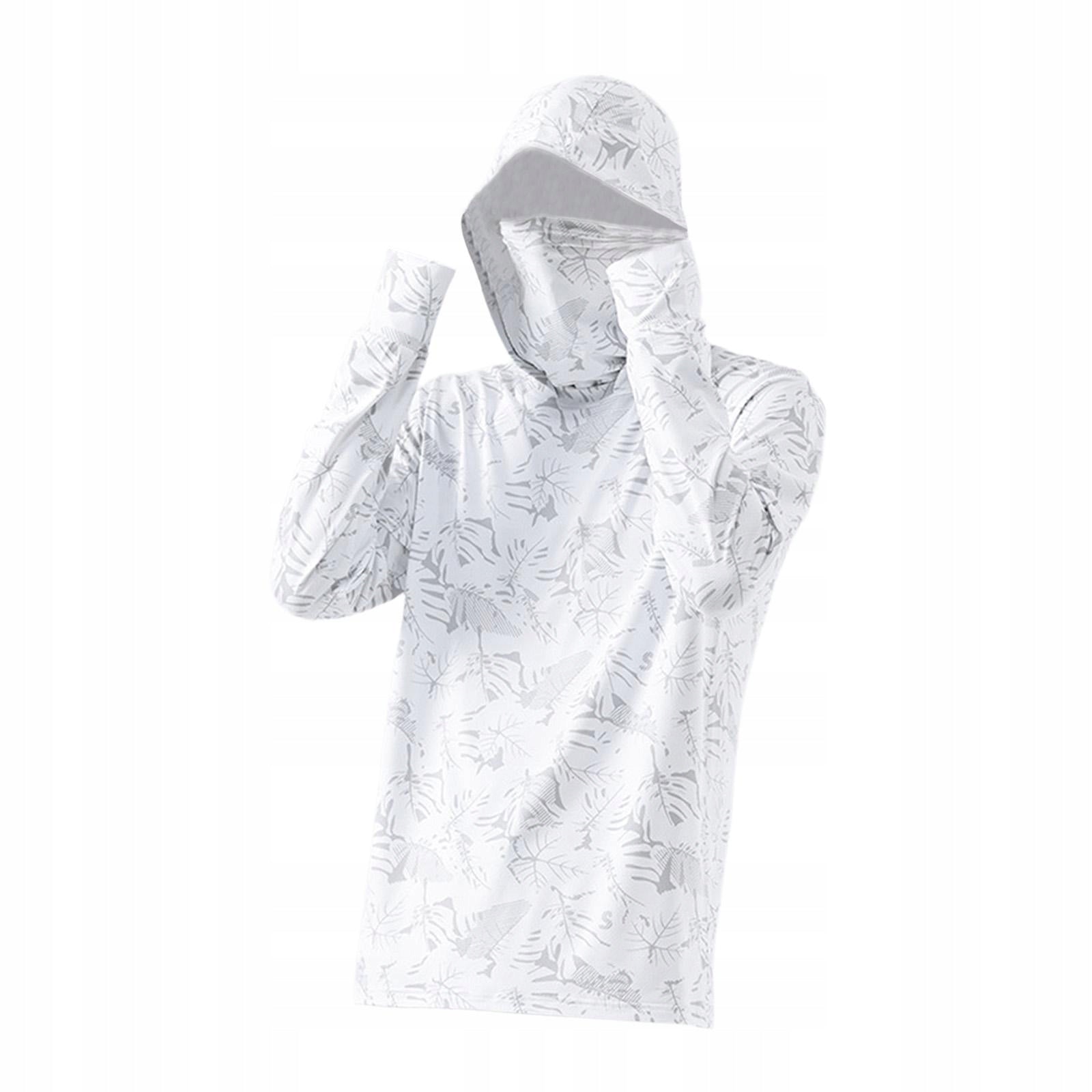 Men s Sun Protection Hoodie Shirt Cooling Shirt with Mask with M White