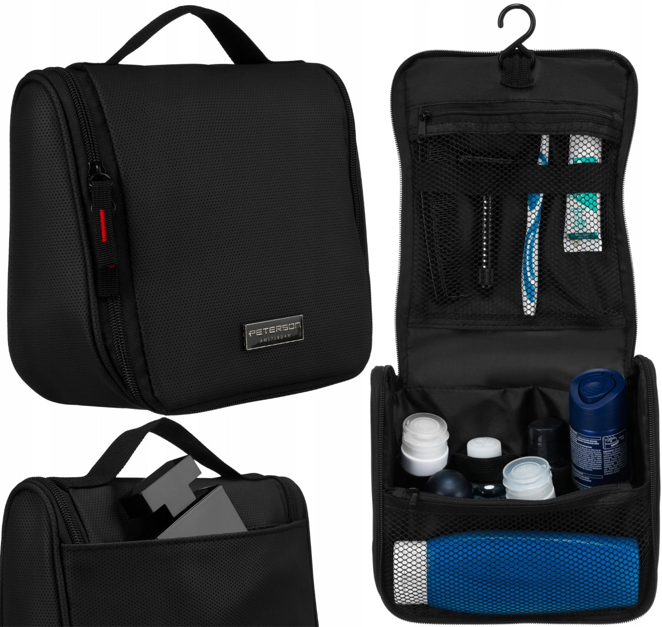 Men's cosmetic bag Peterson with travel hook roomy for cosmetics