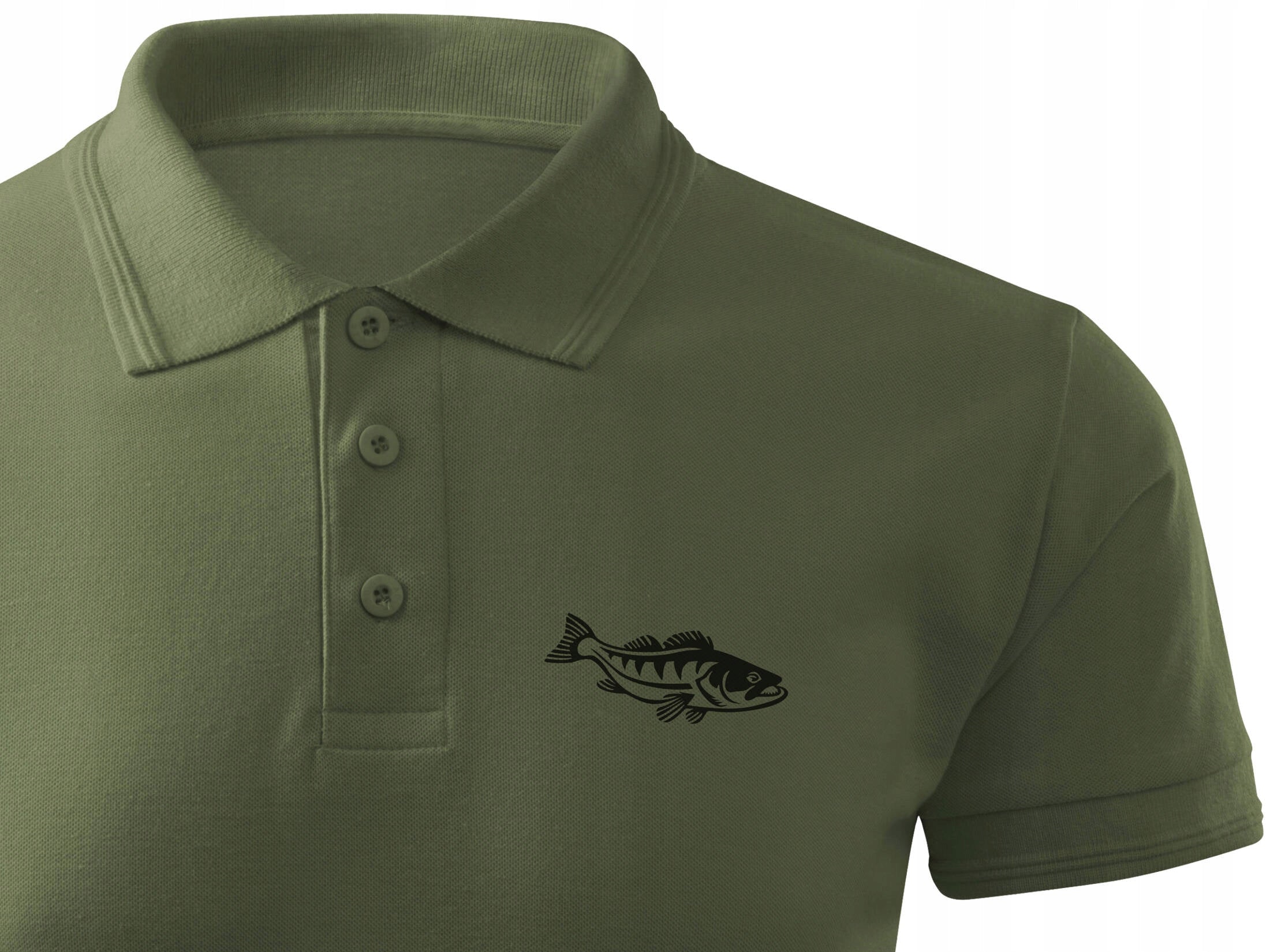 Men's fishing polo khaki t-shirt with print - ZANDER size XL Color green