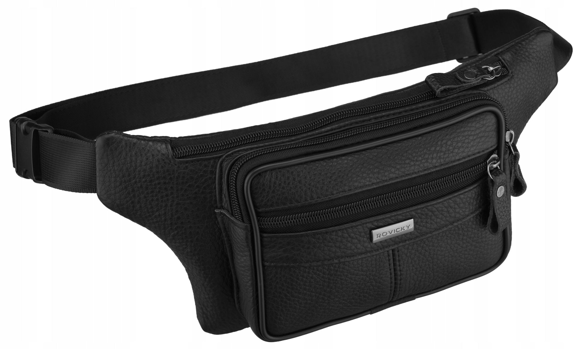 Men's leather sachet bum bag for hips elegant classic Rovicky black