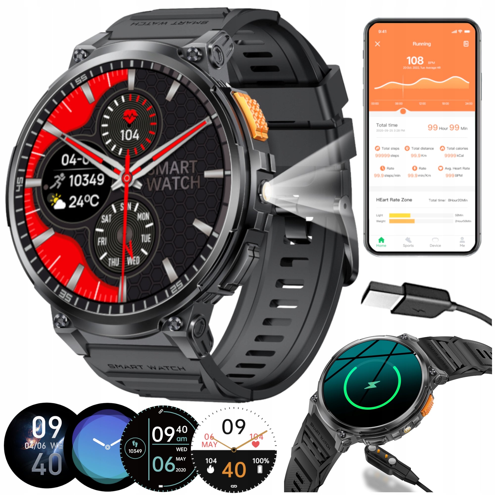 Men's smartwatch GlacierX Giant 730mAh MASSIVE WATERPROOF MENU PL