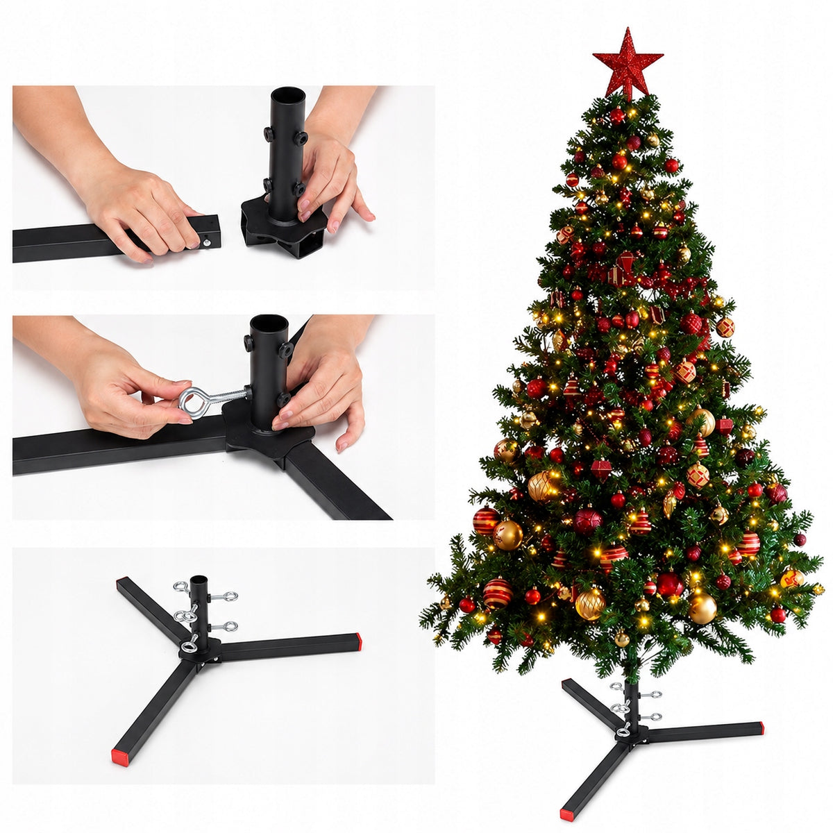Metal Artificial Christmas Tree Stand 140-210 cm Folding Black Manufacturer code Starbover
