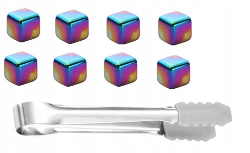 Metal Bartending Cubes for Whiskey Drinks 8pcs Rainbow Case