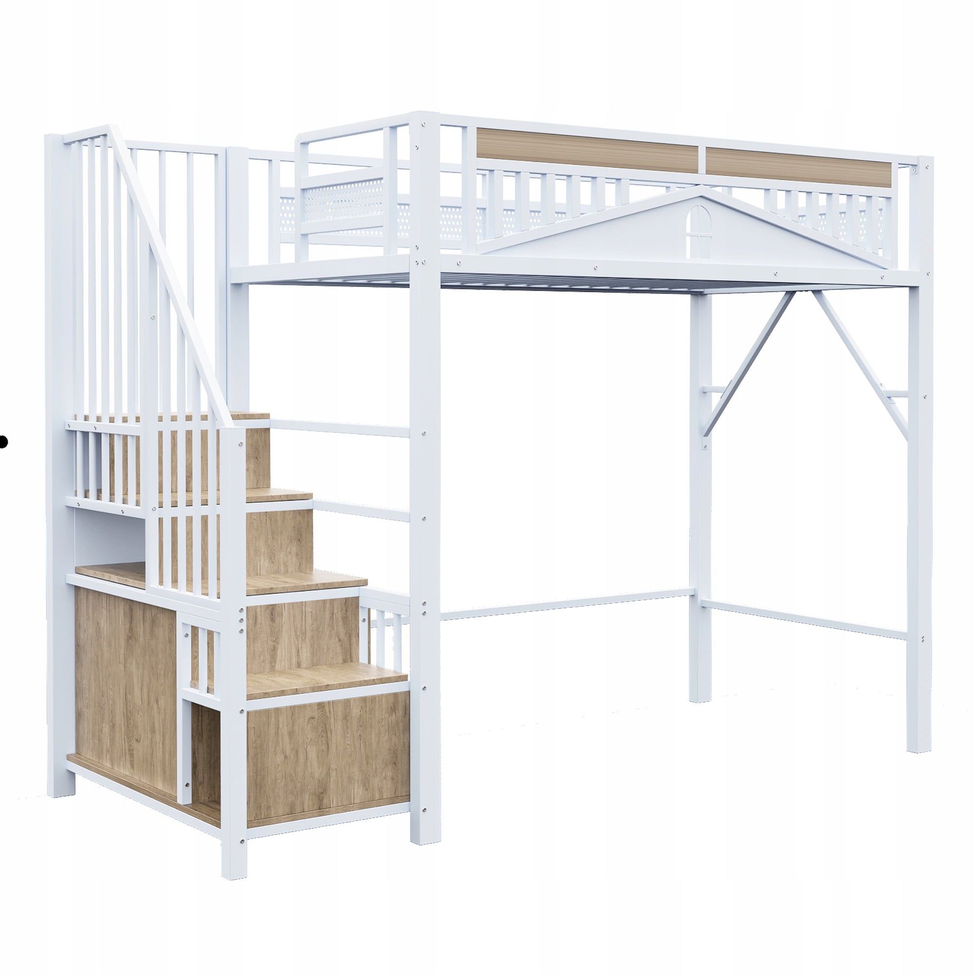 Metal Loft Bed 90x200 cm with Secure Enclosure and Safety Ladder Brand no brand