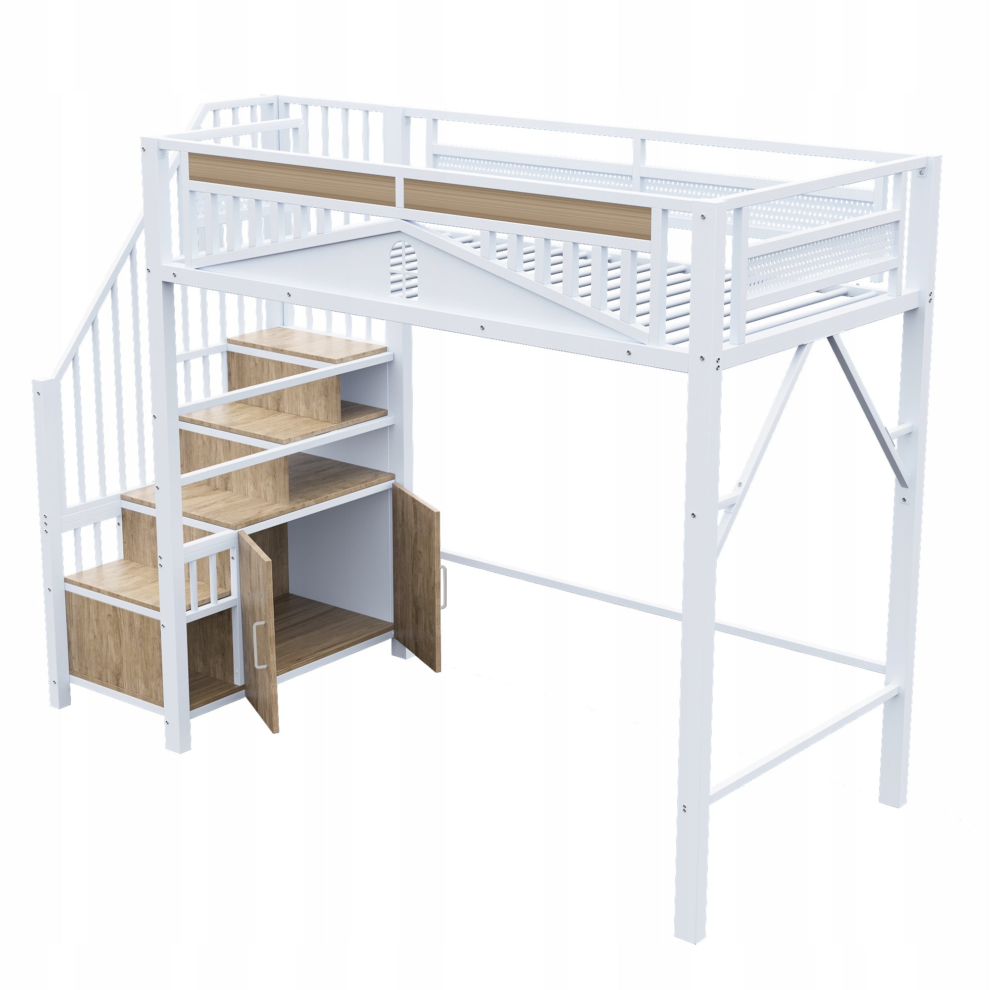 Metal Loft Bed 90x200 cm with Secure Enclosure and Safety Ladder Manufacturer code 513ORFRLDB00403AAK414