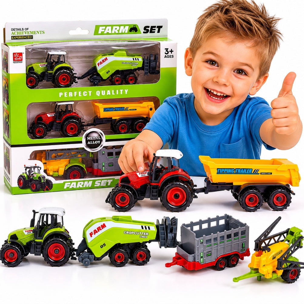 Metal Plastic Agricultural Tractor Set with Machines for Children